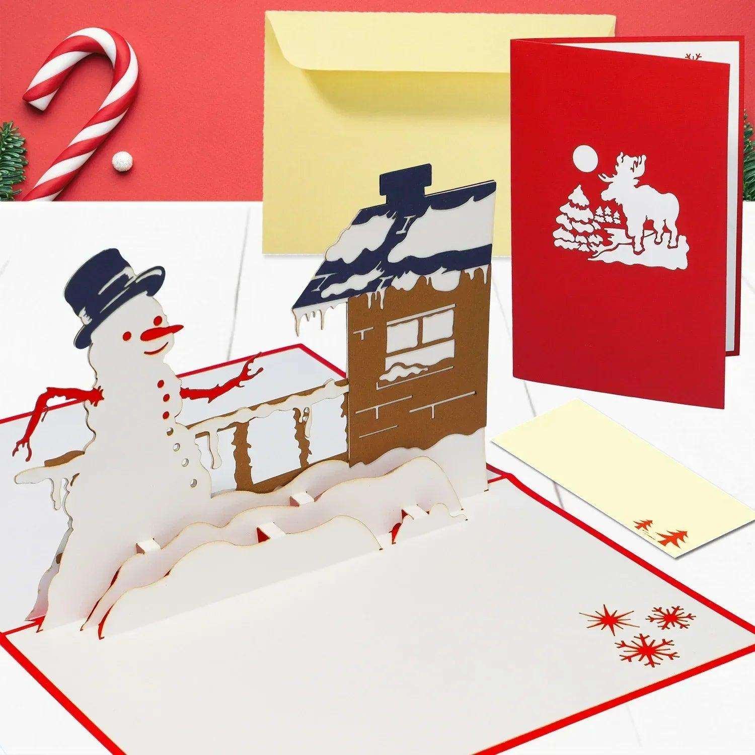 Pop Up Weihnachtskarte 3D - Schneemann am Haus, N445 - LINPopUp