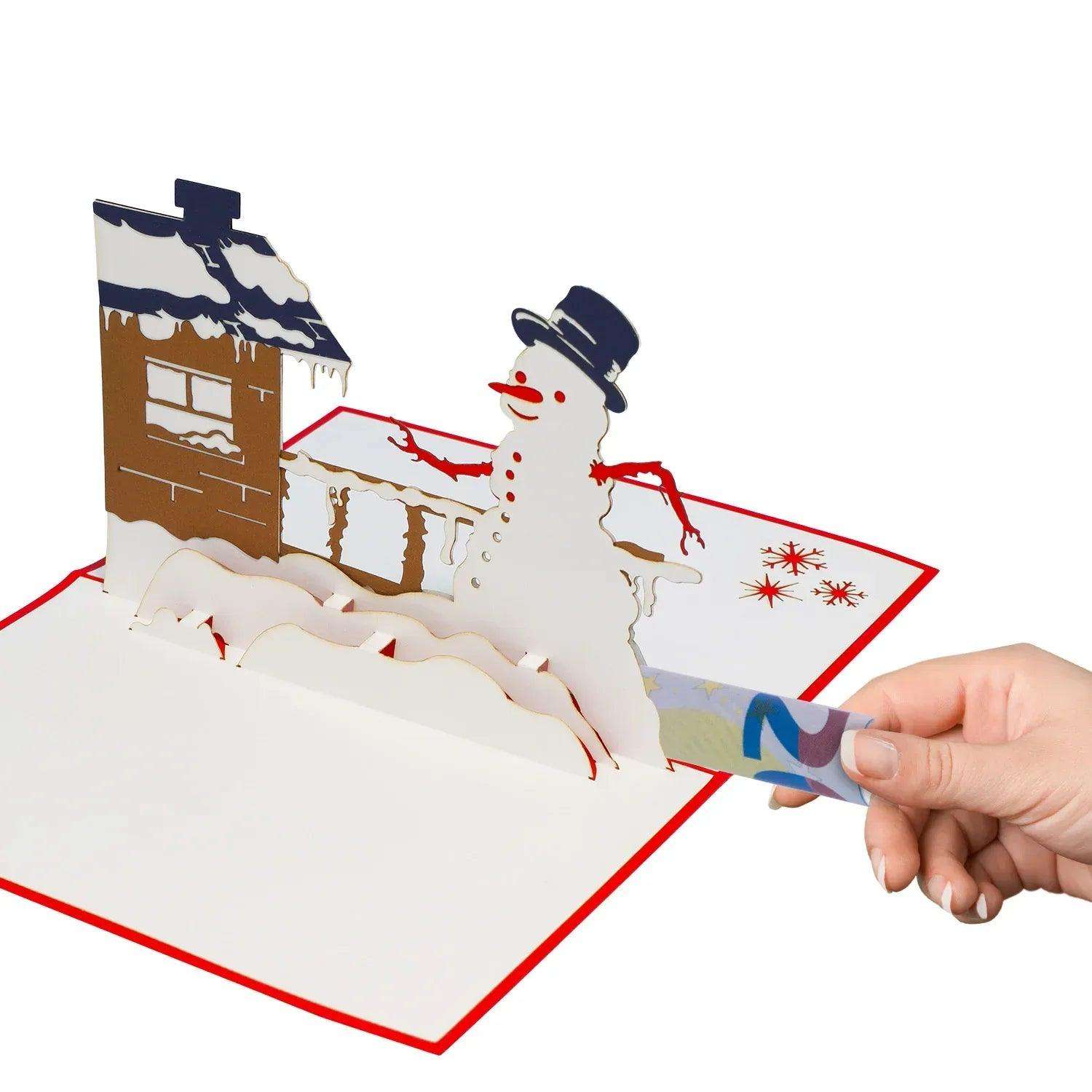 Pop Up Weihnachtskarte 3D - Schneemann am Haus, N445 - LINPopUp
