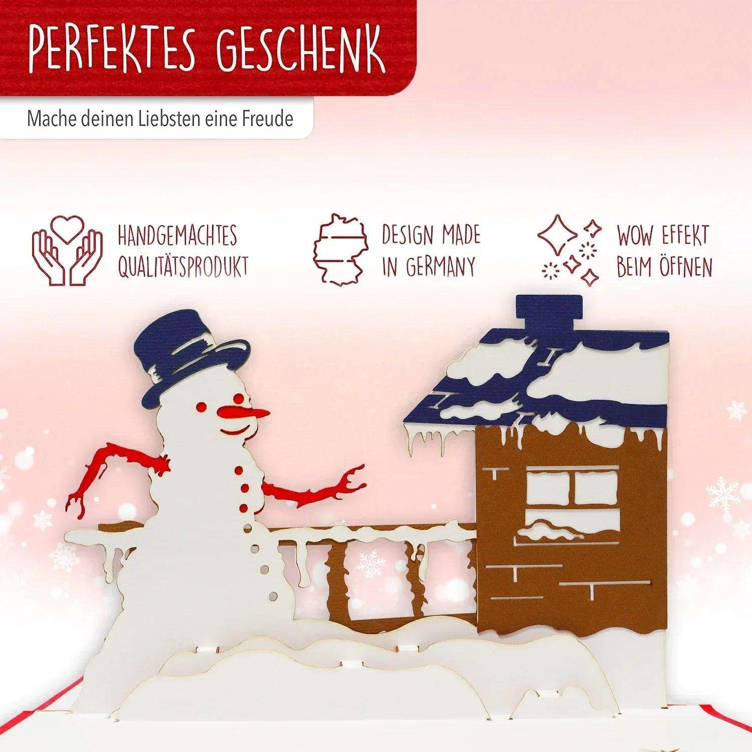 Pop Up Weihnachtskarte 3D - Schneemann am Haus, N445 - LINPopUp