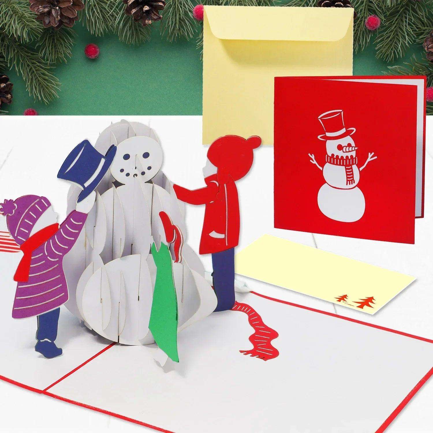 Pop Up Weihnachtskarte 3D - Schneemann mit Kindern, N447 - LINPopUp