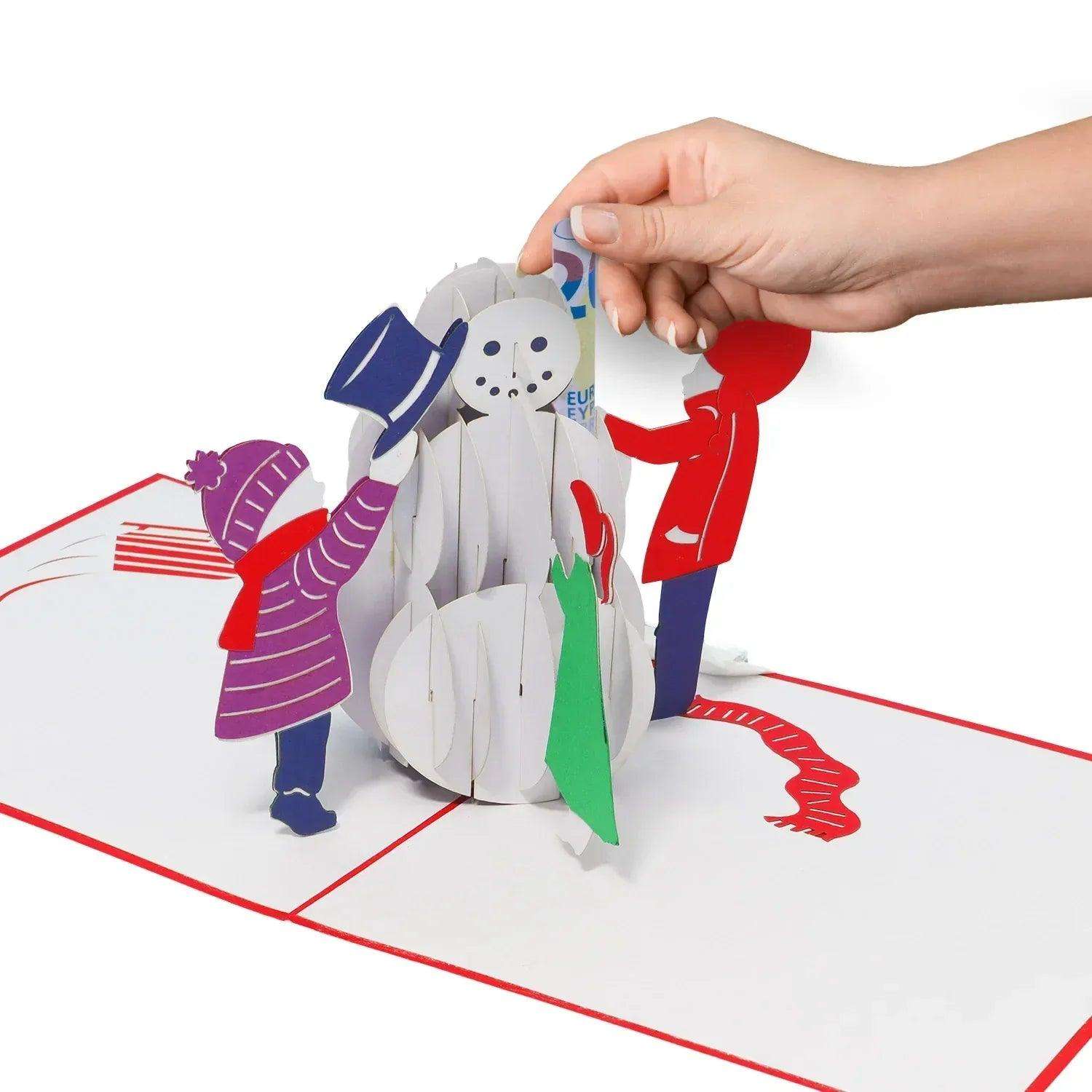 Pop Up Weihnachtskarte 3D - Schneemann mit Kindern, N447 - LINPopUp