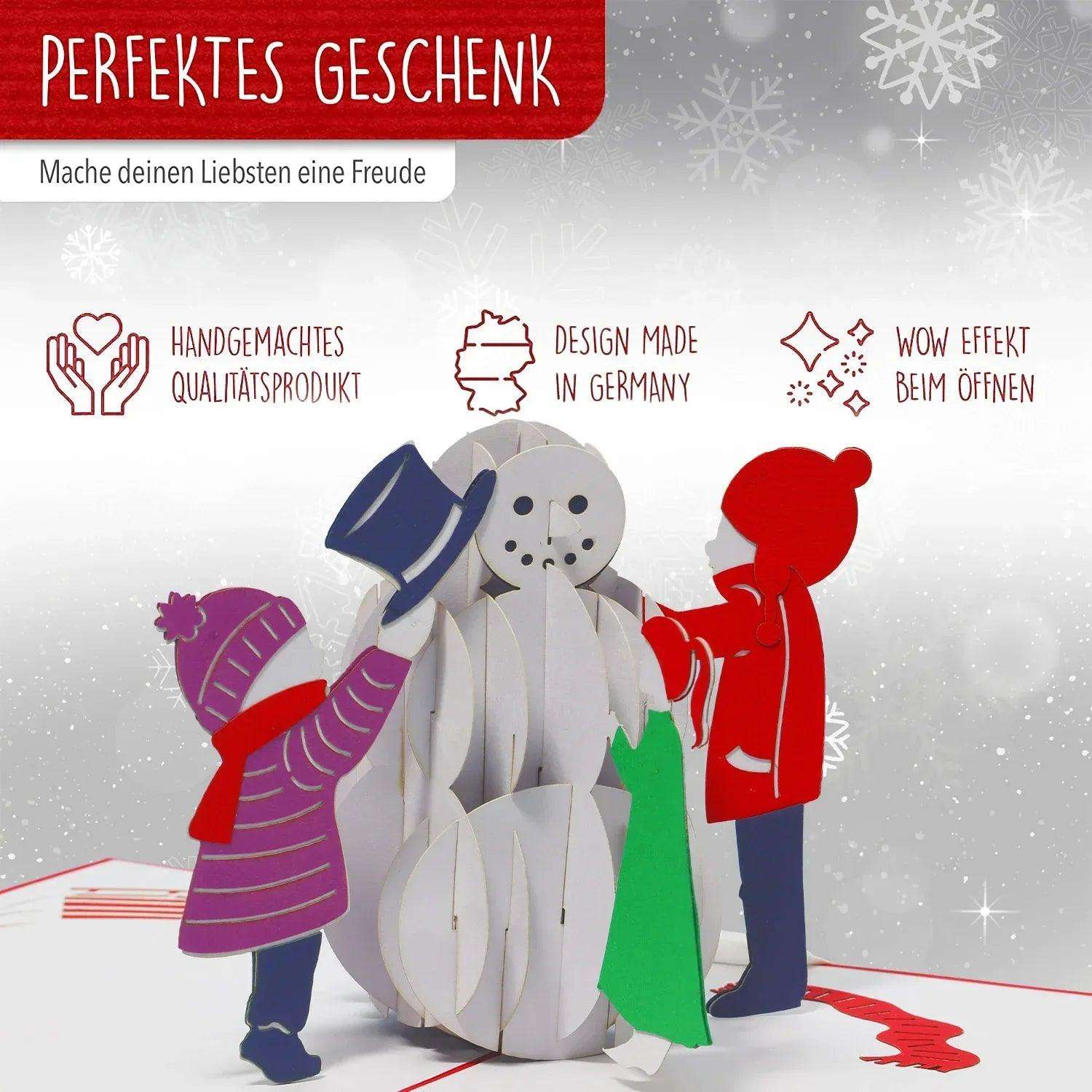 Pop Up Weihnachtskarte 3D - Schneemann mit Kindern, N447 - LINPopUp
