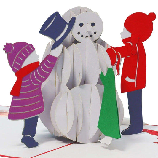 Pop Up Weihnachtskarte 3D - Schneemann mit Kindern, N447 - LINPopUp