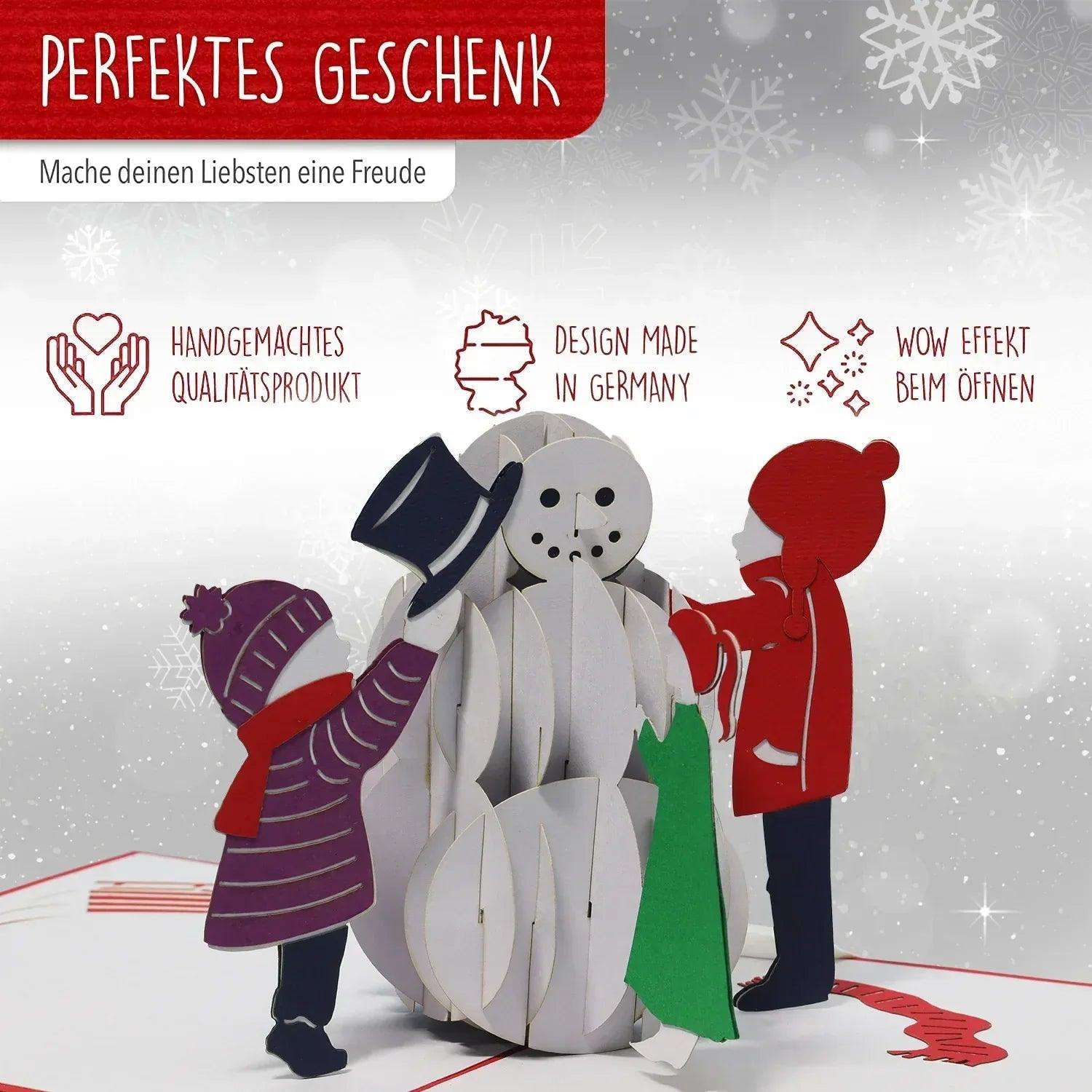 Pop Up Weihnachtskarte 3D - Schneemann mit Kindern, N447 - LINPopUp
