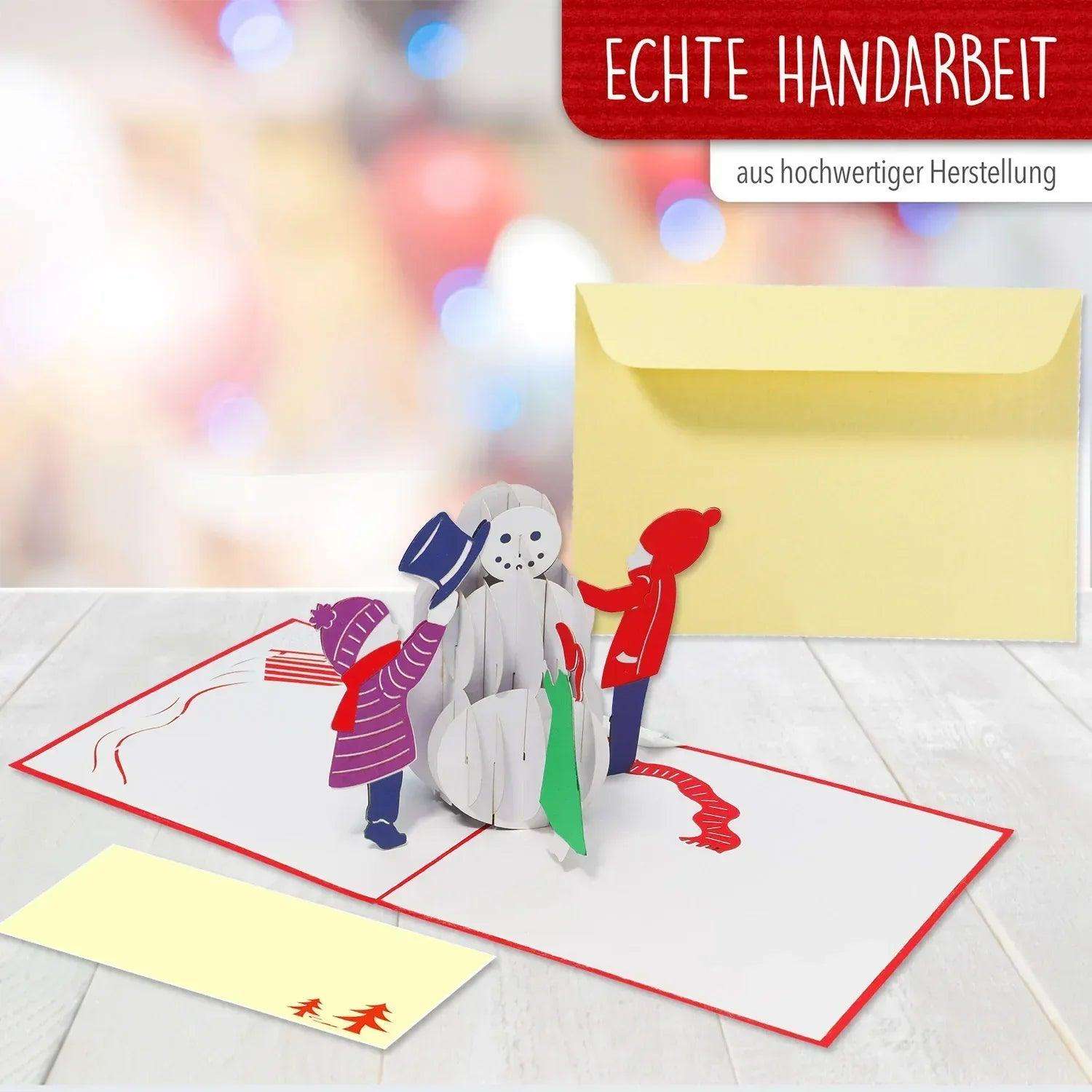 Pop Up Weihnachtskarte 3D - Schneemann mit Kindern, N447 - LINPopUp