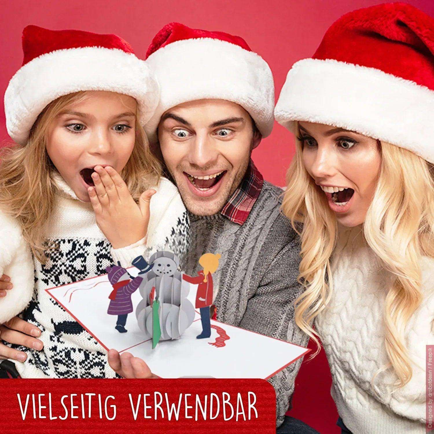Pop Up Weihnachtskarte 3D - Schneemann mit Kindern, N447 - LINPopUp