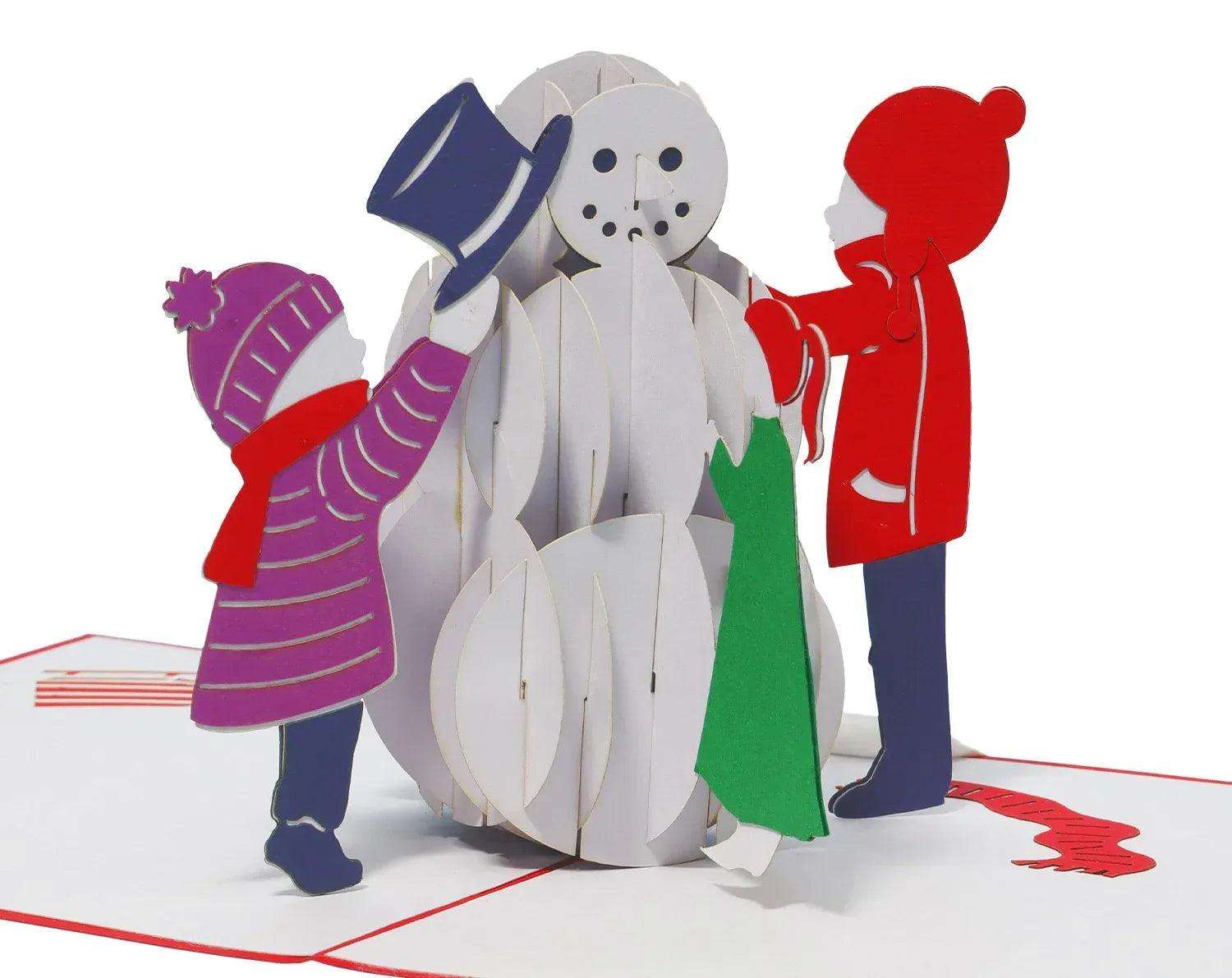 Pop Up Weihnachtskarte 3D - Schneemann mit Kindern, N447 - LINPopUp