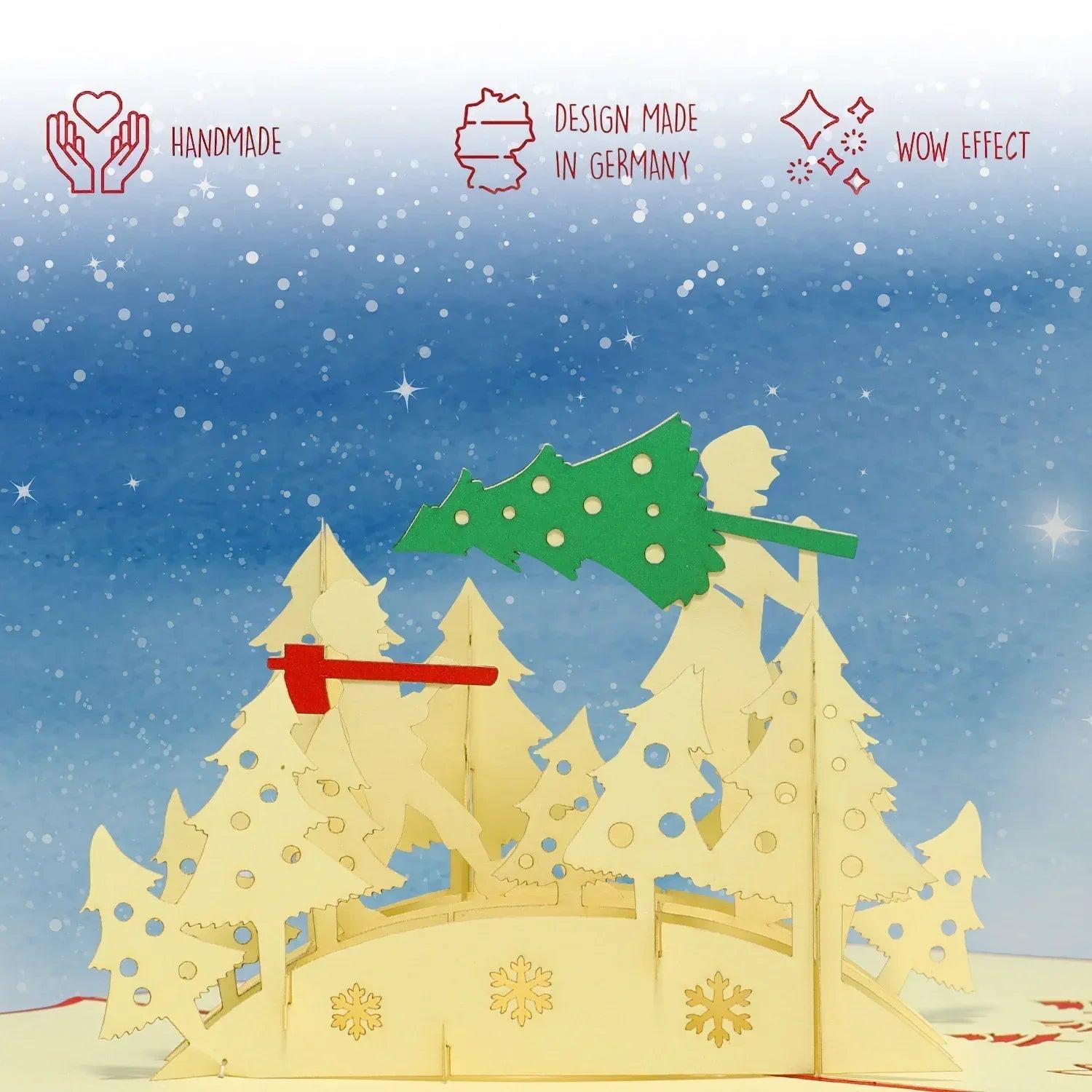 Pop Up Weihnachtskarte 3D - Tannenbaum fällen, N421 - LINPopUp