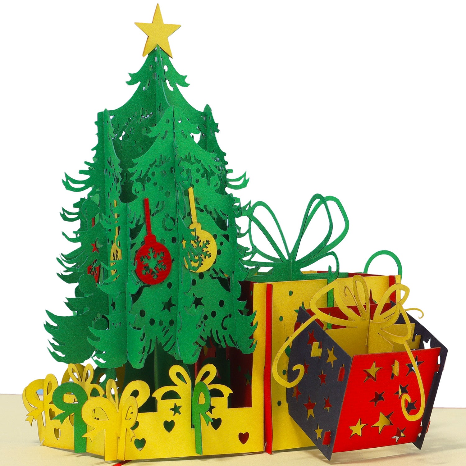 Pop Up Weihnachtskarte 3D - Weihnachtsbaum, Tannenbaum mit Geschenken, N453
