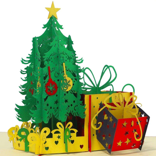 Pop Up Weihnachtskarte 3D - Weihnachtsbaum, Tannenbaum mit Geschenken, N453 - LINPopUp