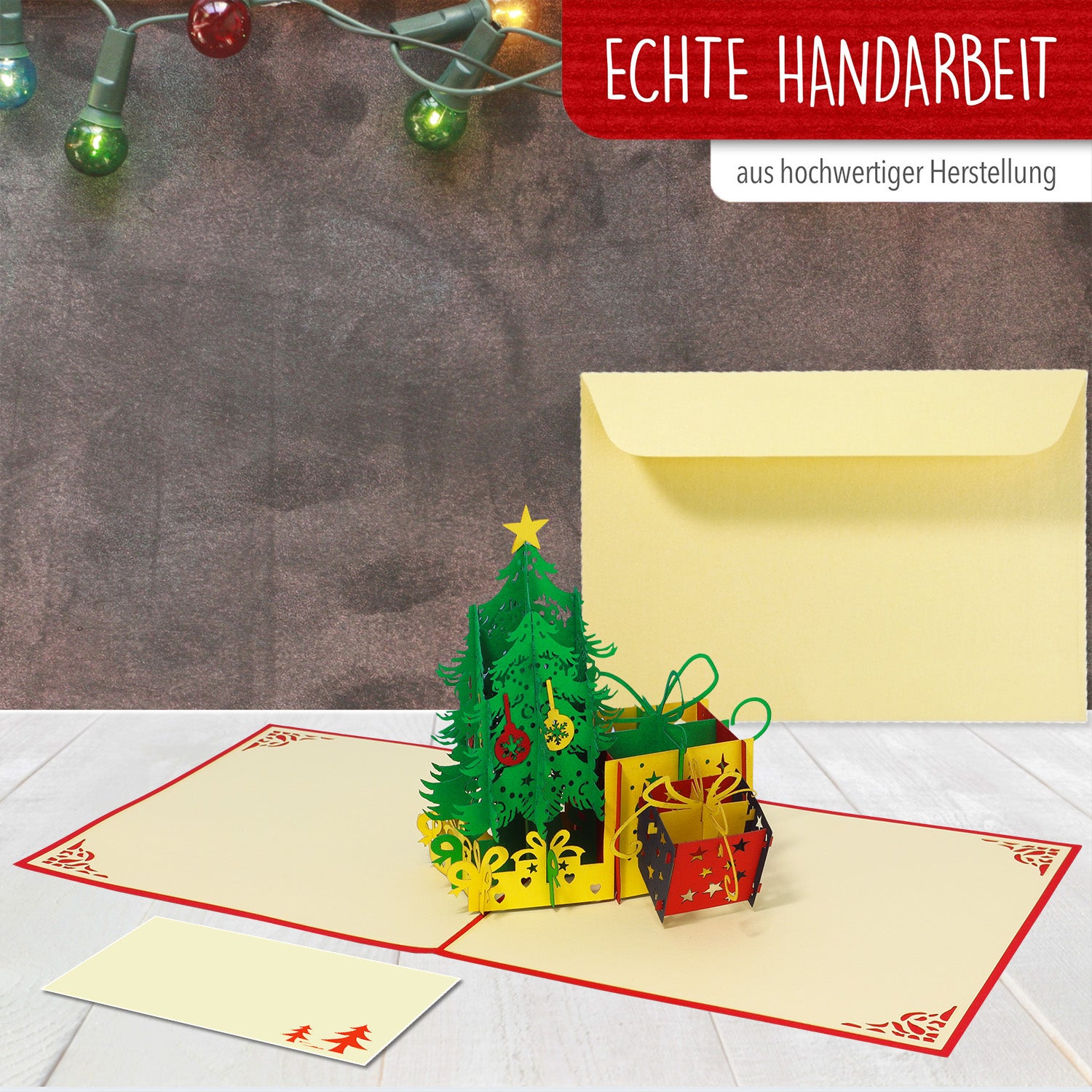 Pop Up Weihnachtskarte 3D - Weihnachtsbaum, Tannenbaum mit Geschenken, N453