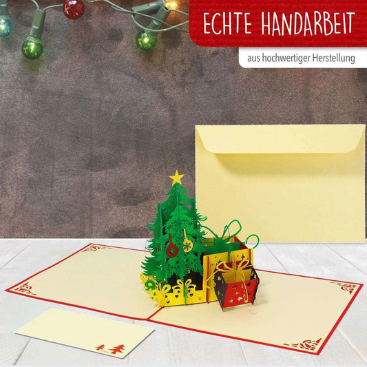 Pop Up Weihnachtskarte 3D - Weihnachtsbaum, Tannenbaum mit Geschenken, N453 - LINPopUp