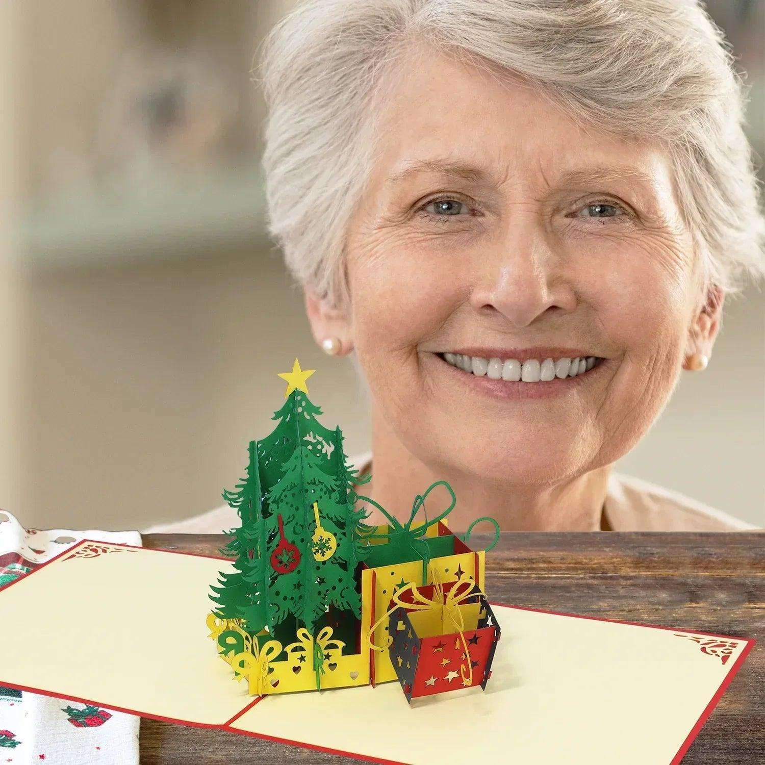 Pop Up Weihnachtskarte 3D - Weihnachtsbaum, Tannenbaum mit Geschenken, N453 - LINPopUp
