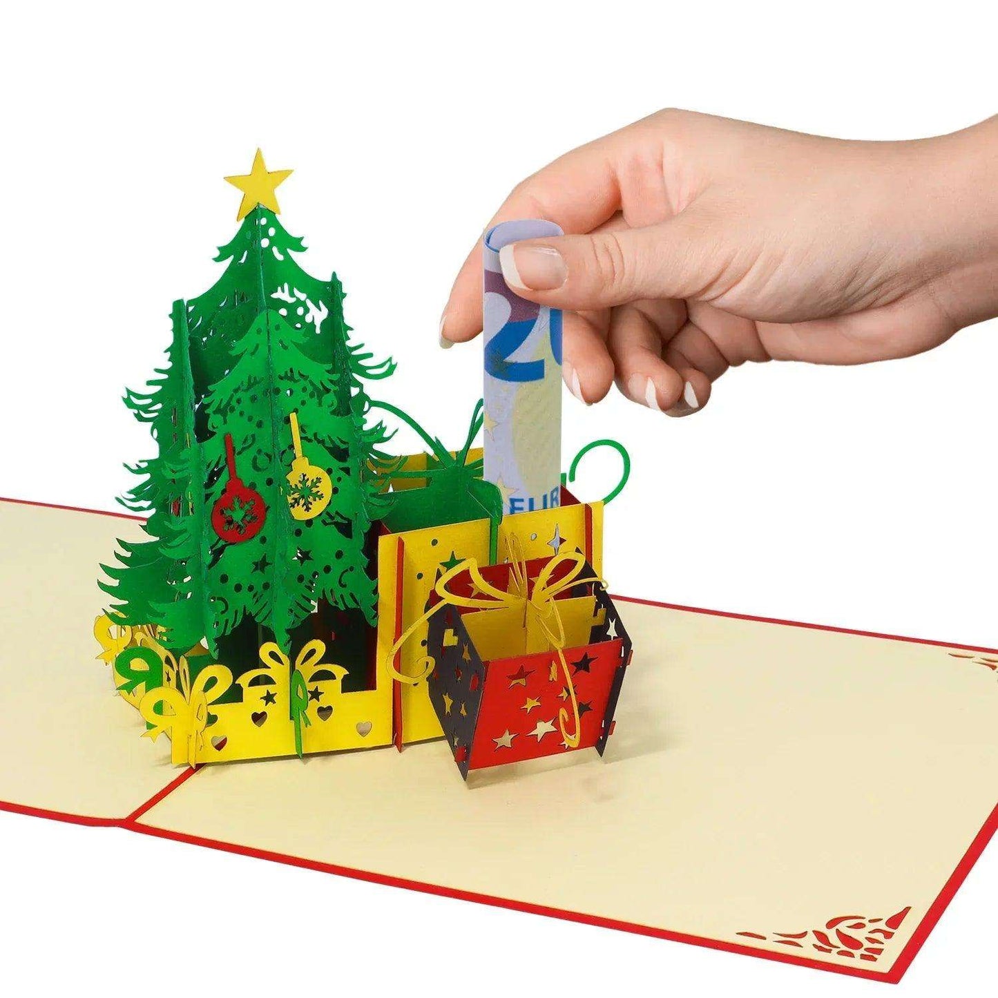 Pop Up Weihnachtskarte 3D - Weihnachtsbaum, Tannenbaum mit Geschenken, N453 - LINPopUp