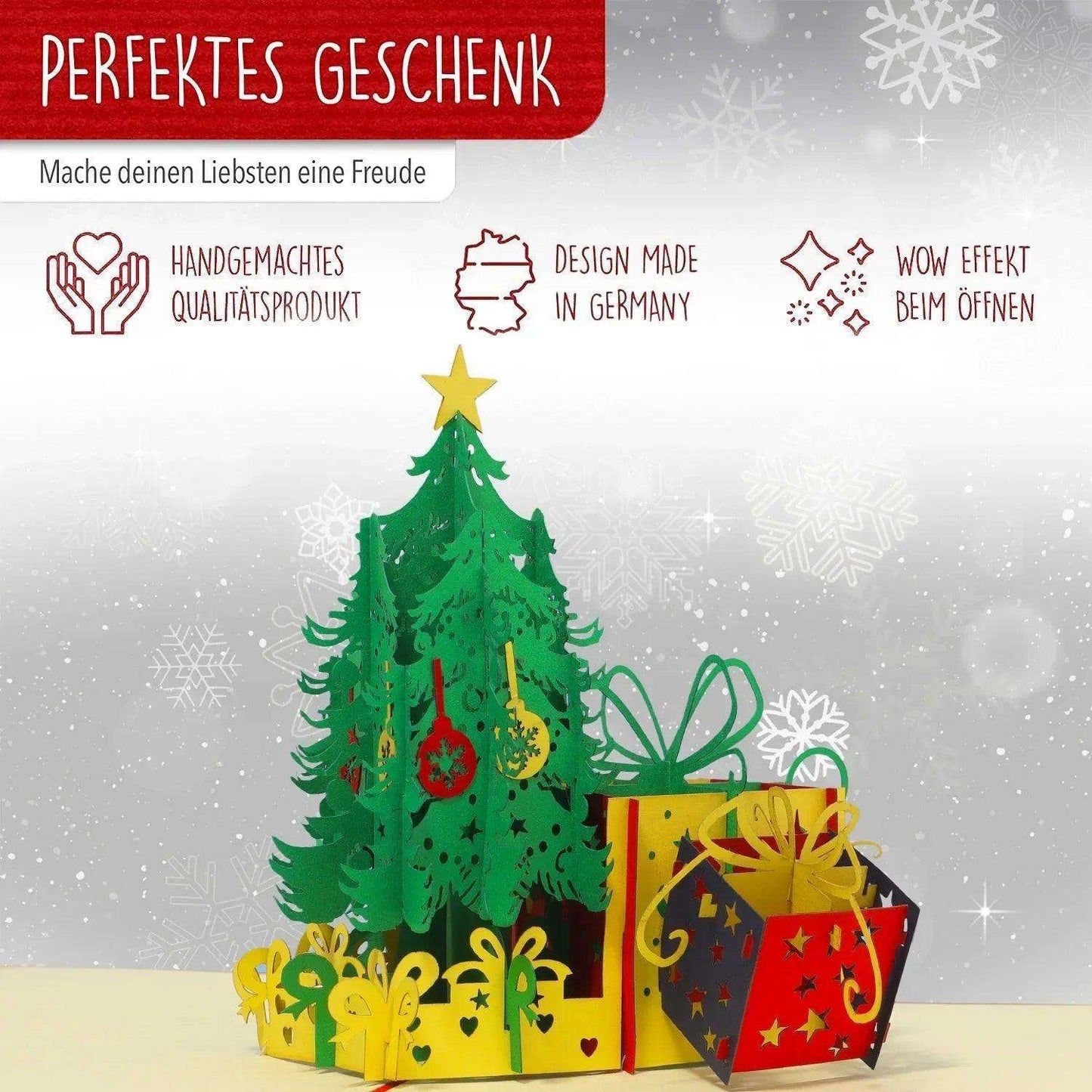 Pop Up Weihnachtskarte 3D - Weihnachtsbaum, Tannenbaum mit Geschenken, N453 - LINPopUp