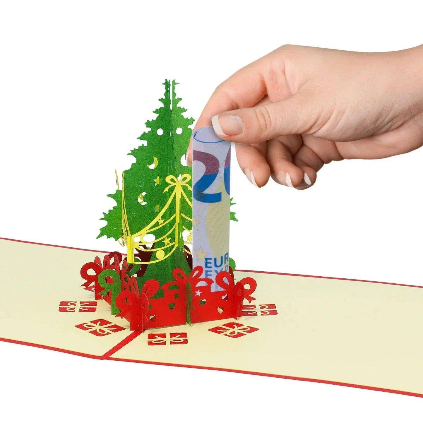 Pop Up Weihnachtskarte 3D - Weihnachtsbaum mit Geschenken, Tannenbaum, N425 - LINPopUp