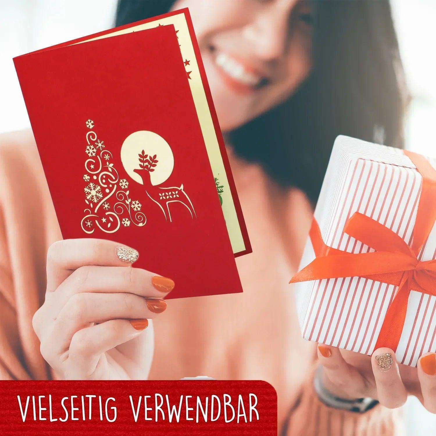 Pop Up Weihnachtskarte 3D - Weihnachtsbaum mit Rentier, Tannenbaum, N451 - LINPopUp