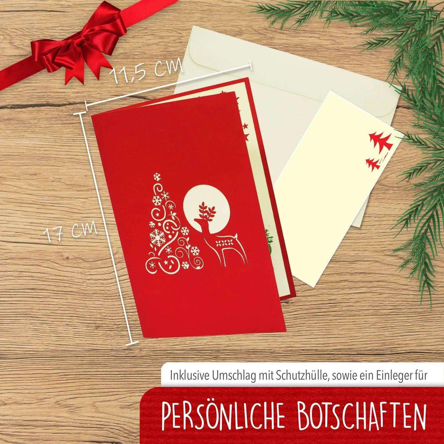 Pop Up Weihnachtskarte 3D - Weihnachtsbaum mit Rentier, Tannenbaum, N451 - LINPopUp