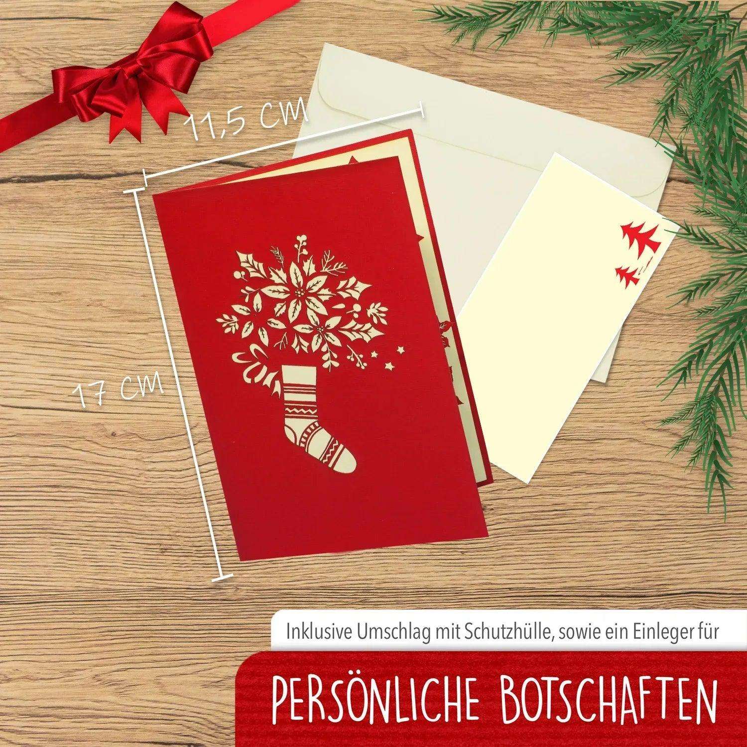 Pop Up Weihnachtskarte 3D - Weihnachtsblumen, Weihnachtssterne, N456 - LINPopUp