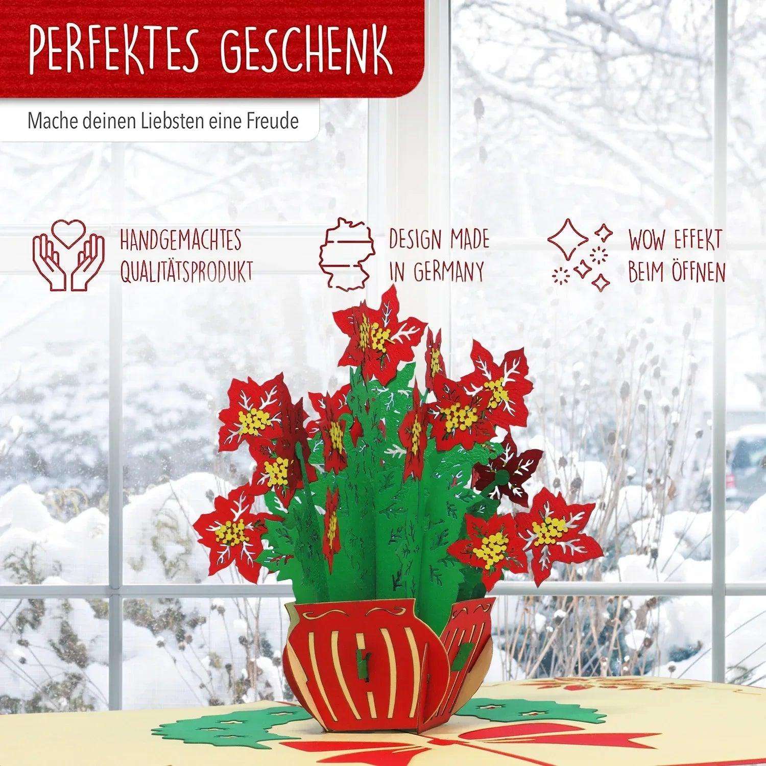 Pop Up Weihnachtskarte 3D - Weihnachtsblumen, Weihnachtssterne, N456 - LINPopUp
