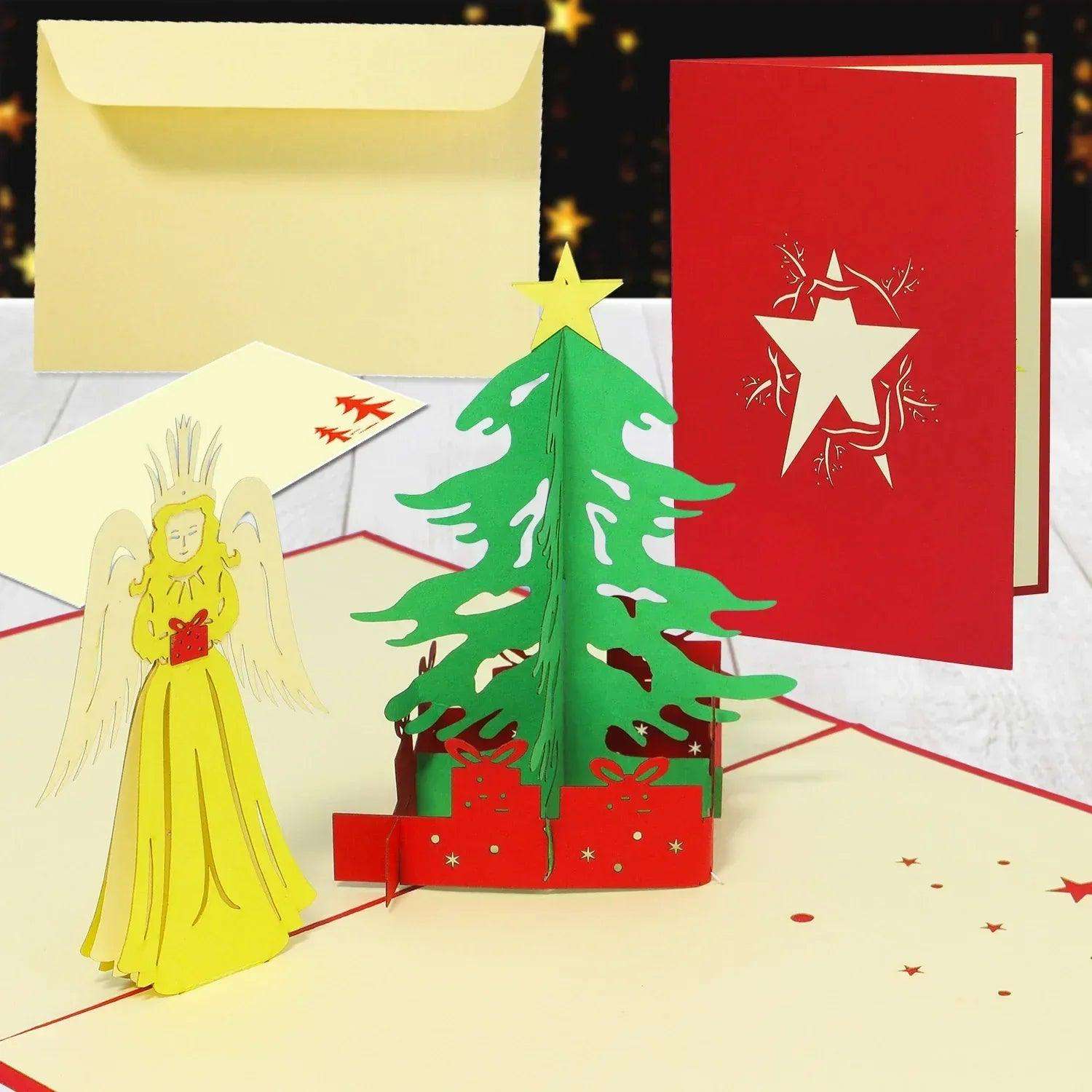 Pop Up Weihnachtskarte 3D - Weihnachtsengel, Christkind, Tannenbaum, N440 - LINPopUp