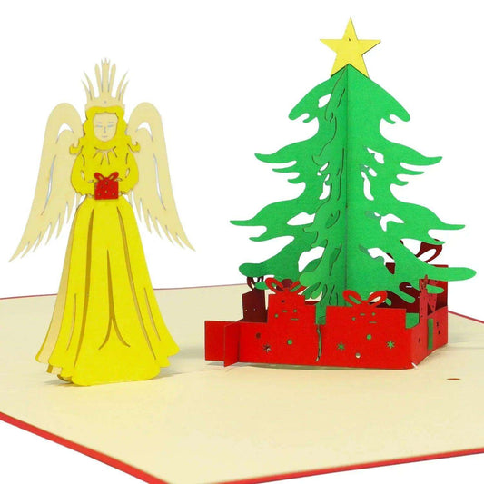 Pop Up Weihnachtskarte 3D - Weihnachtsengel, Christkind, Tannenbaum, N440 - LINPopUp