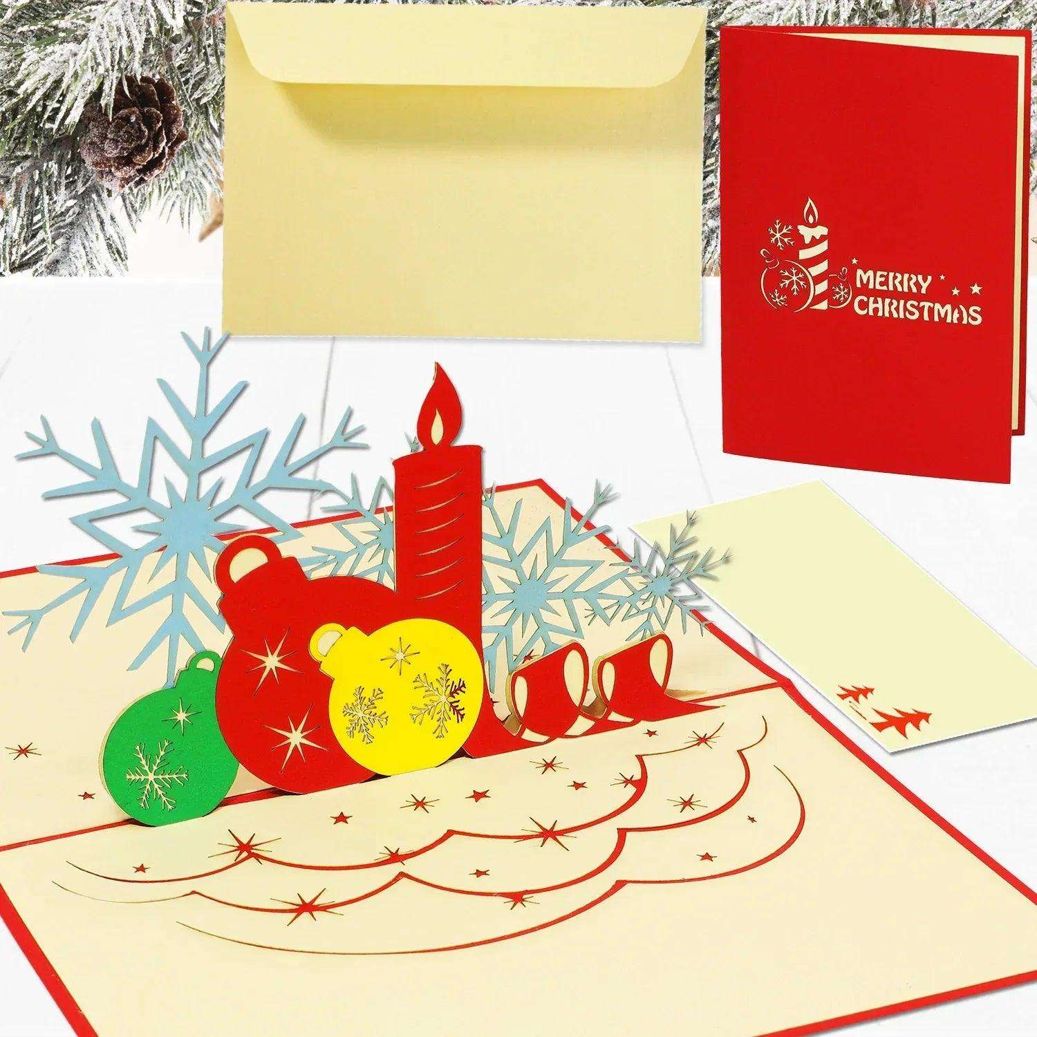 Pop Up Weihnachtskarte 3D - Weihnachtskerzen & Weihnachtskugeln, N452 - LINPopUp