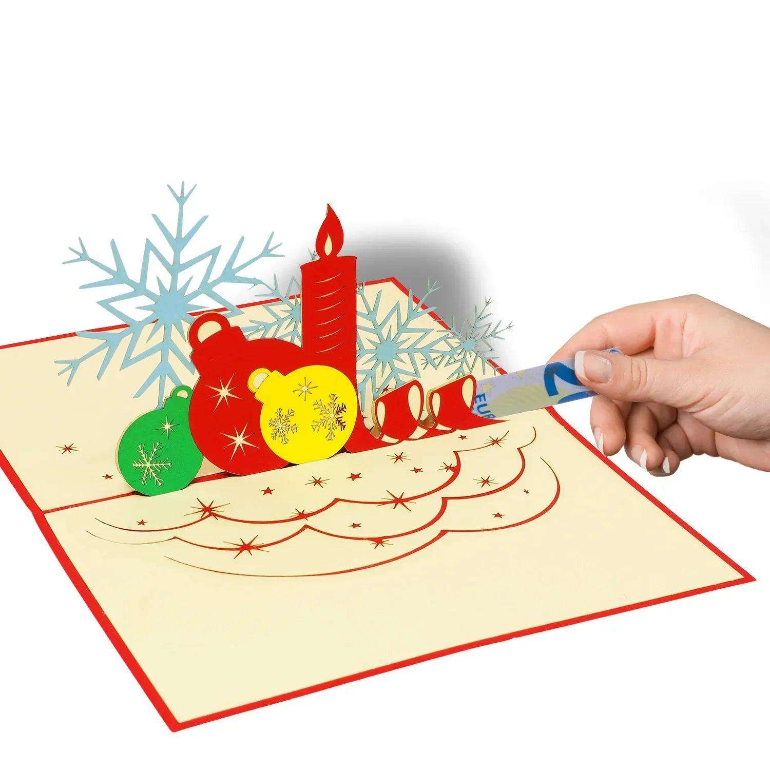 Pop Up Weihnachtskarte 3D - Weihnachtskerzen & Weihnachtskugeln, N452 - LINPopUp