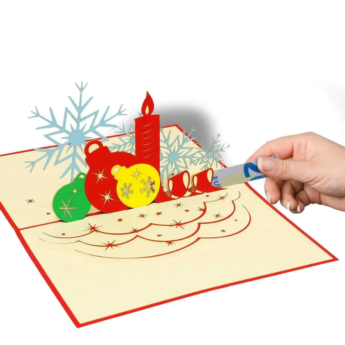 Pop Up Weihnachtskarte 3D - Weihnachtskerzen & Weihnachtskugeln, N452 - LINPopUp