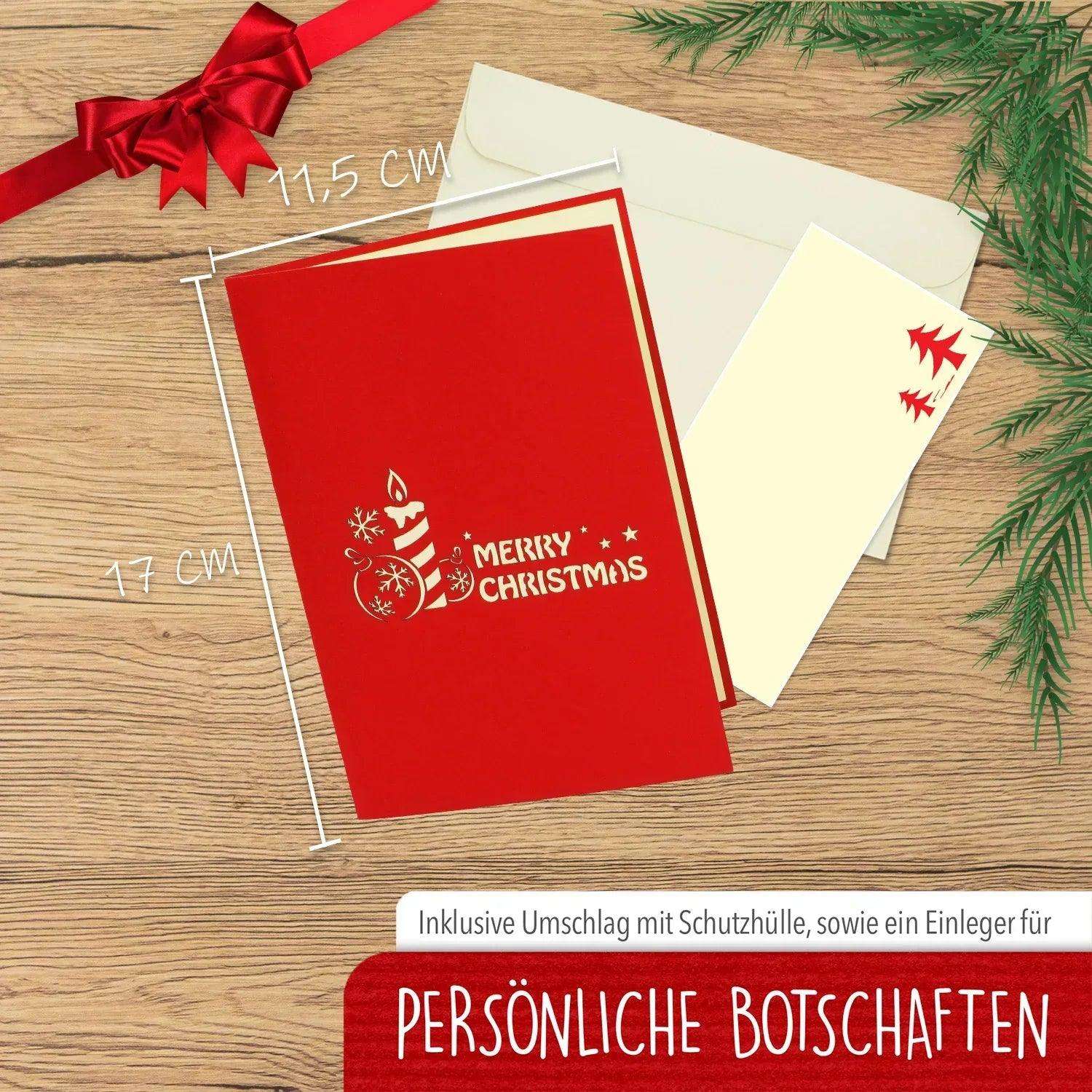 Pop Up Weihnachtskarte 3D - Weihnachtskerzen & Weihnachtskugeln, N452 - LINPopUp