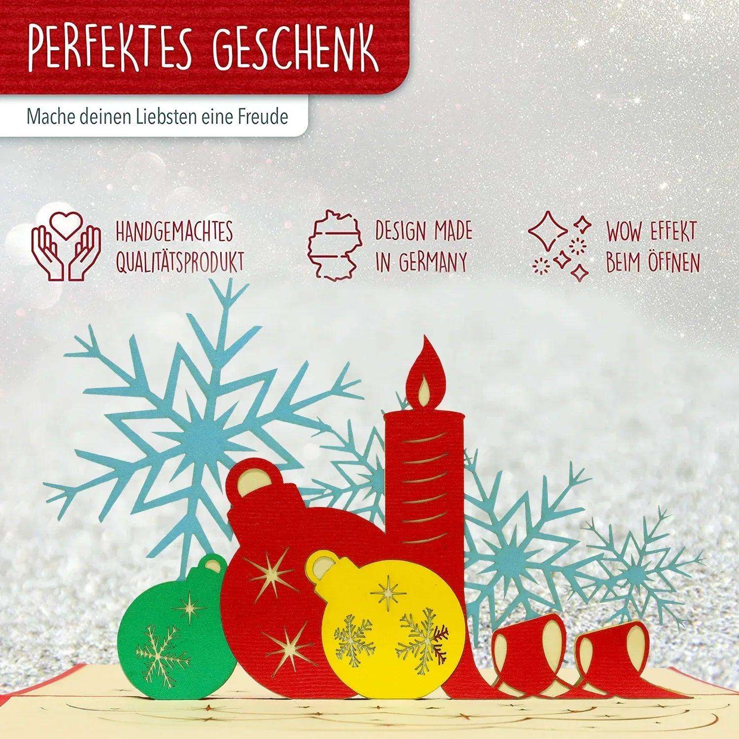 Pop Up Weihnachtskarte 3D - Weihnachtskerzen & Weihnachtskugeln, N452 - LINPopUp