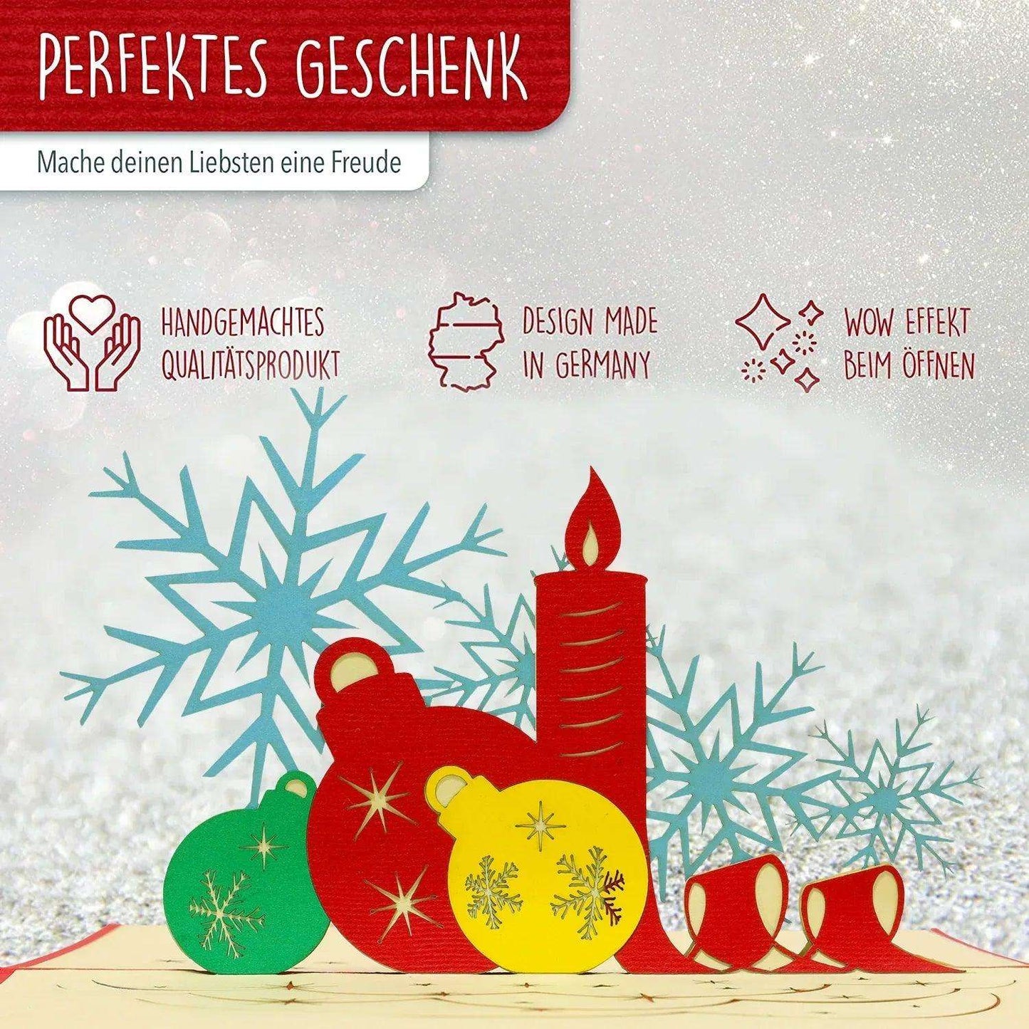 Pop Up Weihnachtskarte 3D - Weihnachtskerzen & Weihnachtskugeln, N452 - LINPopUp