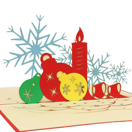 Pop Up Weihnachtskarte 3D - Weihnachtskerzen & Weihnachtskugeln, N452 - LINPopUp