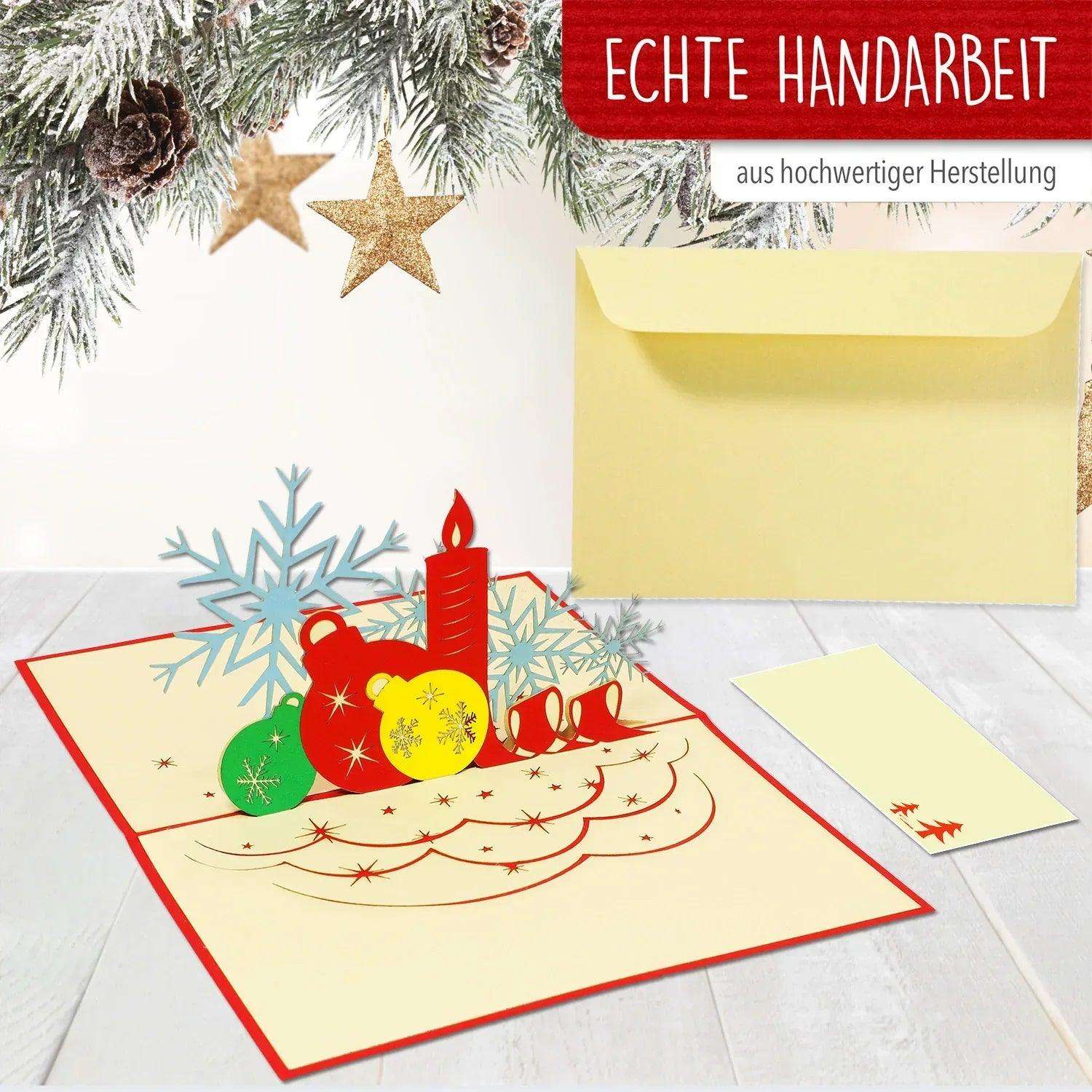Pop Up Weihnachtskarte 3D - Weihnachtskerzen & Weihnachtskugeln, N452 - LINPopUp
