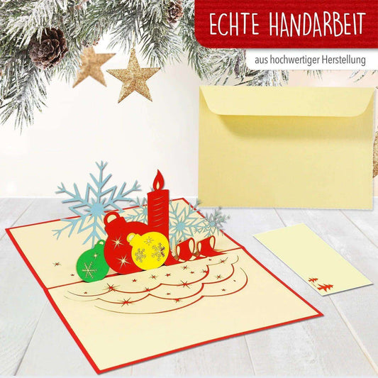 Pop Up Weihnachtskarte 3D - Weihnachtskerzen & Weihnachtskugeln, N452 - LINPopUp
