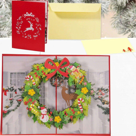 Pop Up Weihnachtskarte 3D - Weihnachtskranz, N433 - LINPopUp