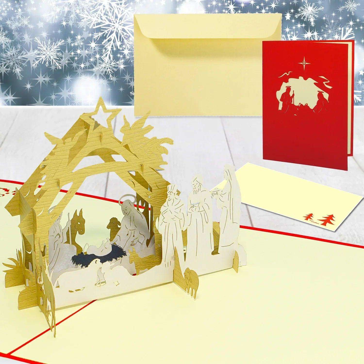 Pop Up Weihnachtskarte 3D - Weihnachtskrippe, Krippe, N458 LINPopUp N458