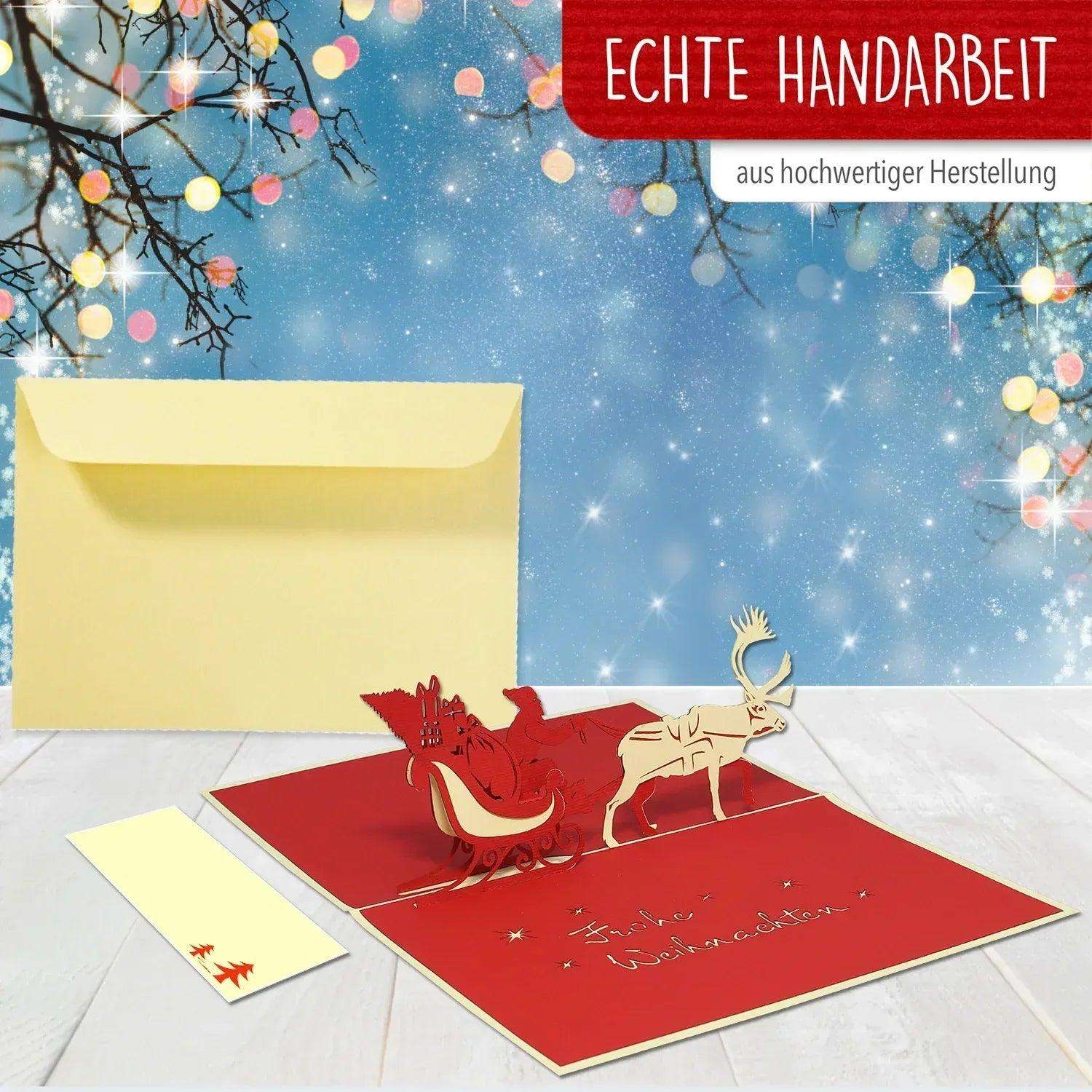 Pop Up Weihnachtskarte 3D - Weihnachtsmann & Rentier, Schlitten, N403 LINPopUp N403