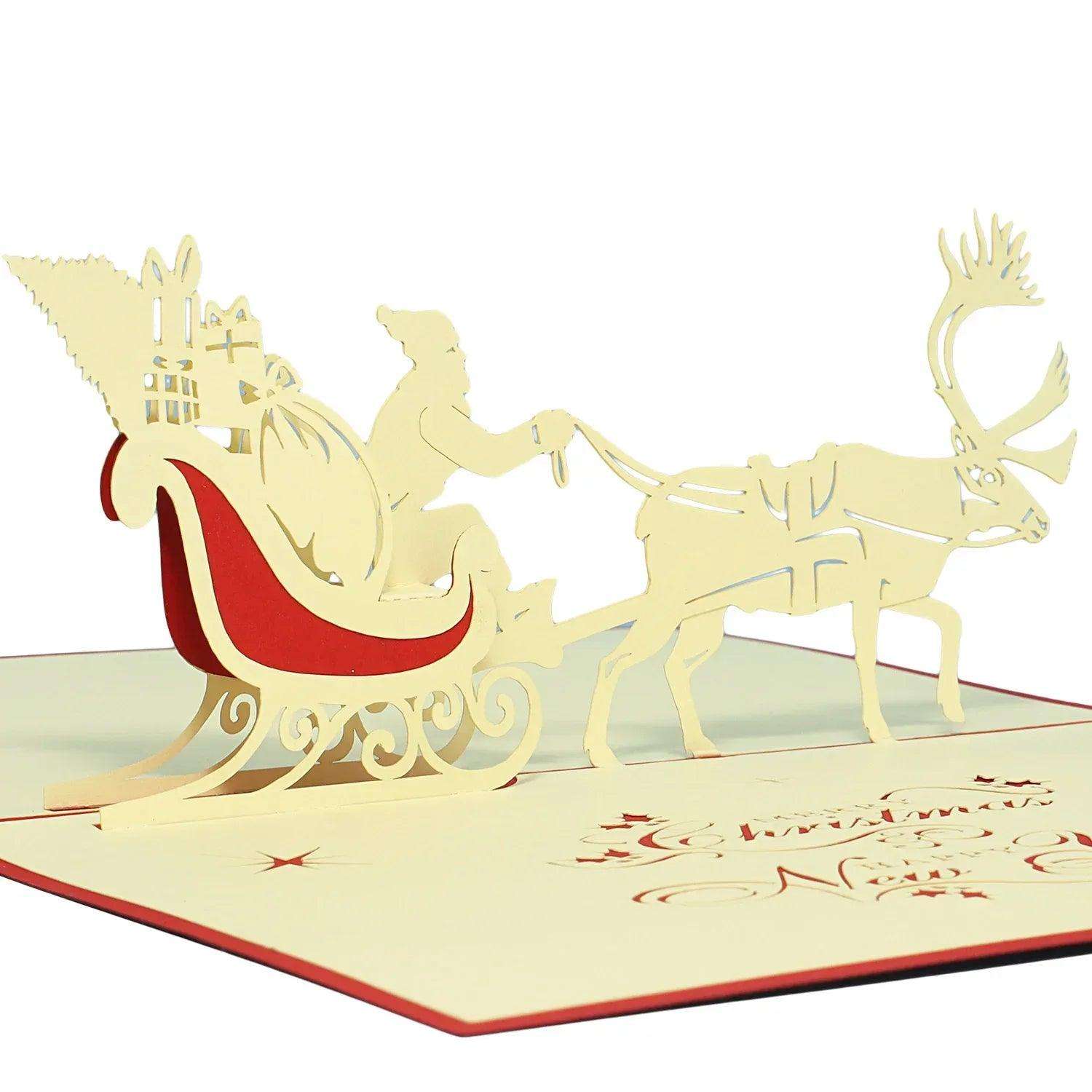 Pop Up Weihnachtskarte 3D - Weihnachtsmann & Rentier, Schlitten, N404 - LINPopUp