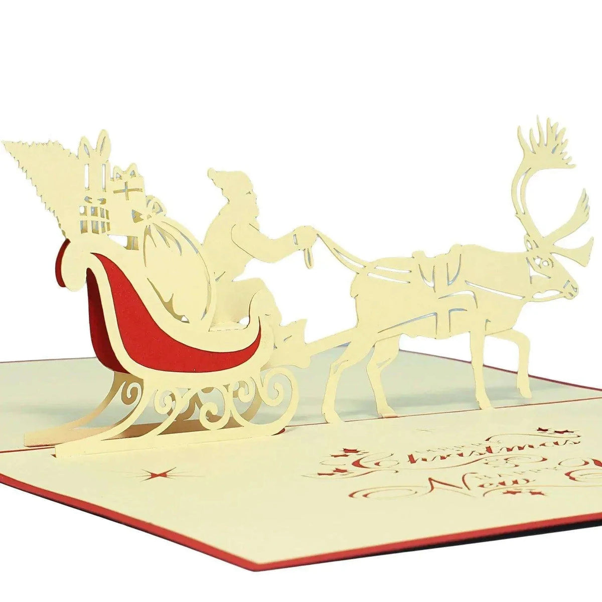 Pop Up Weihnachtskarte 3D - Weihnachtsmann & Rentier, Schlitten, N404 - LINPopUp