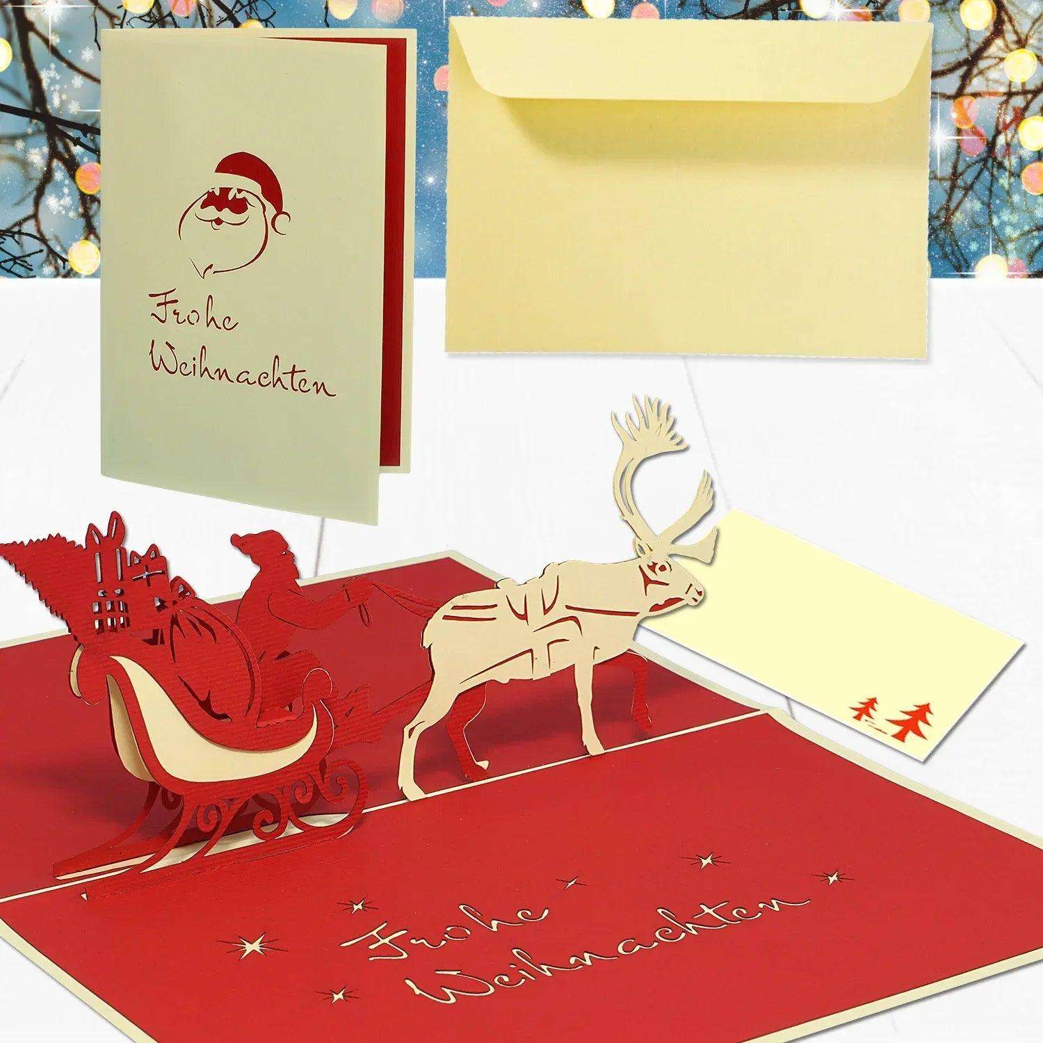 Pop Up Weihnachtskarte 3D - Weihnachtsmann & Rentier, Schlitten, N403 LINPopUp N403
