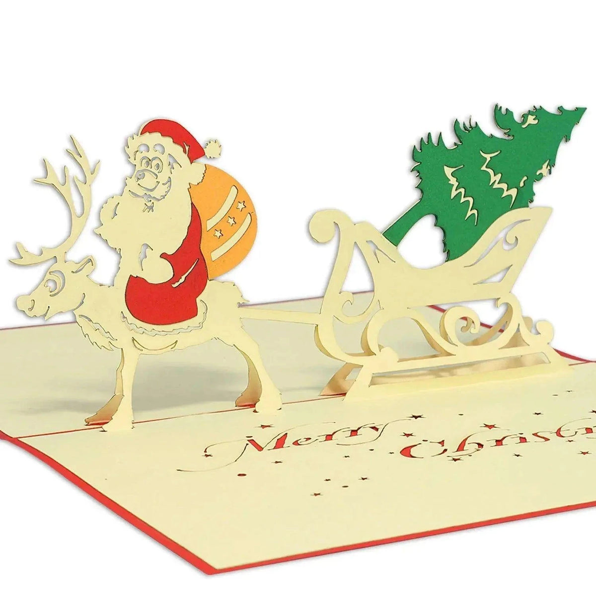 Pop Up Weihnachtskarte 3D - Weihnachtsmann & Rentier, Schlitten, N411 - LINPopUp