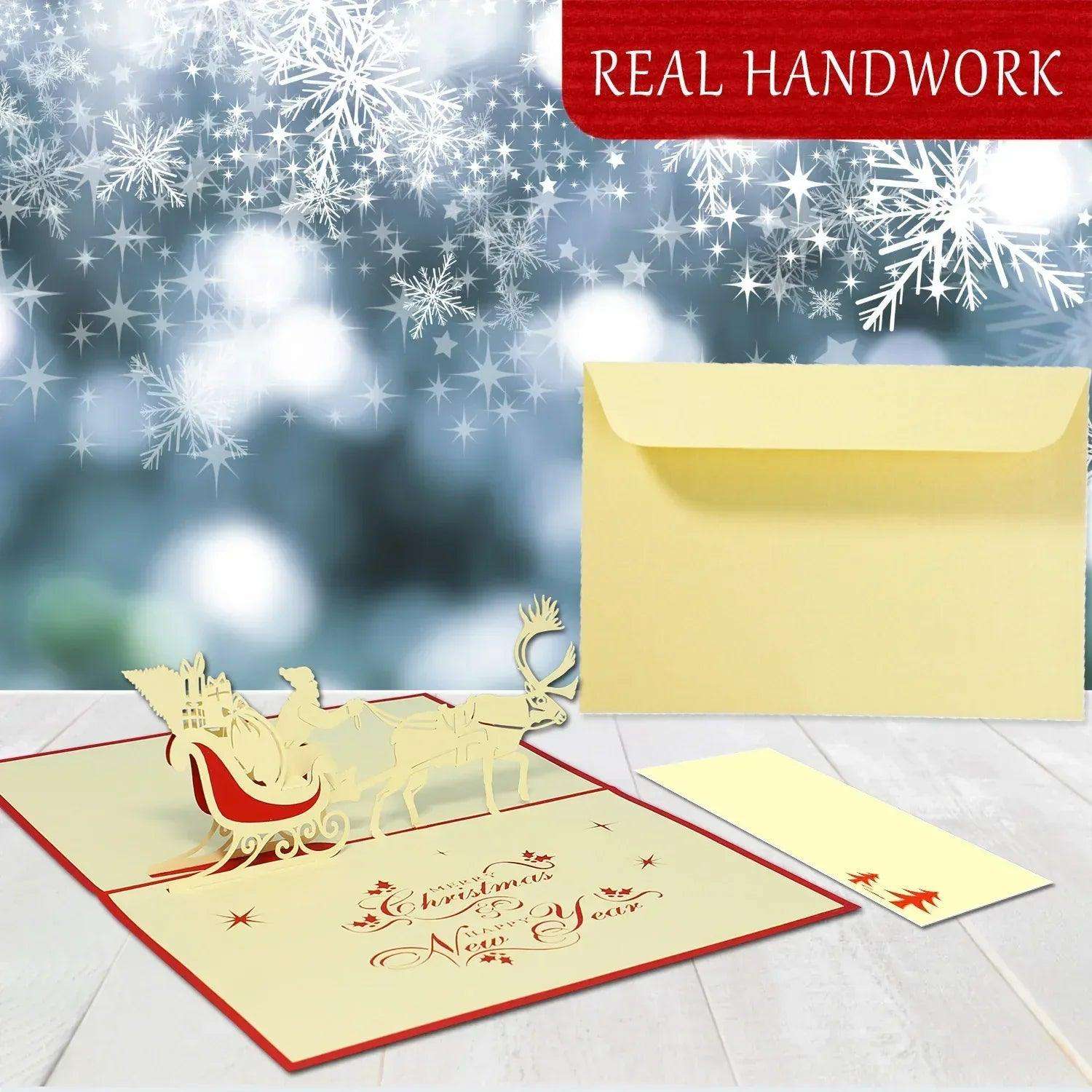 Pop Up Weihnachtskarte 3D - Weihnachtsmann & Rentier, Schlitten, N404 LINPopUp N404