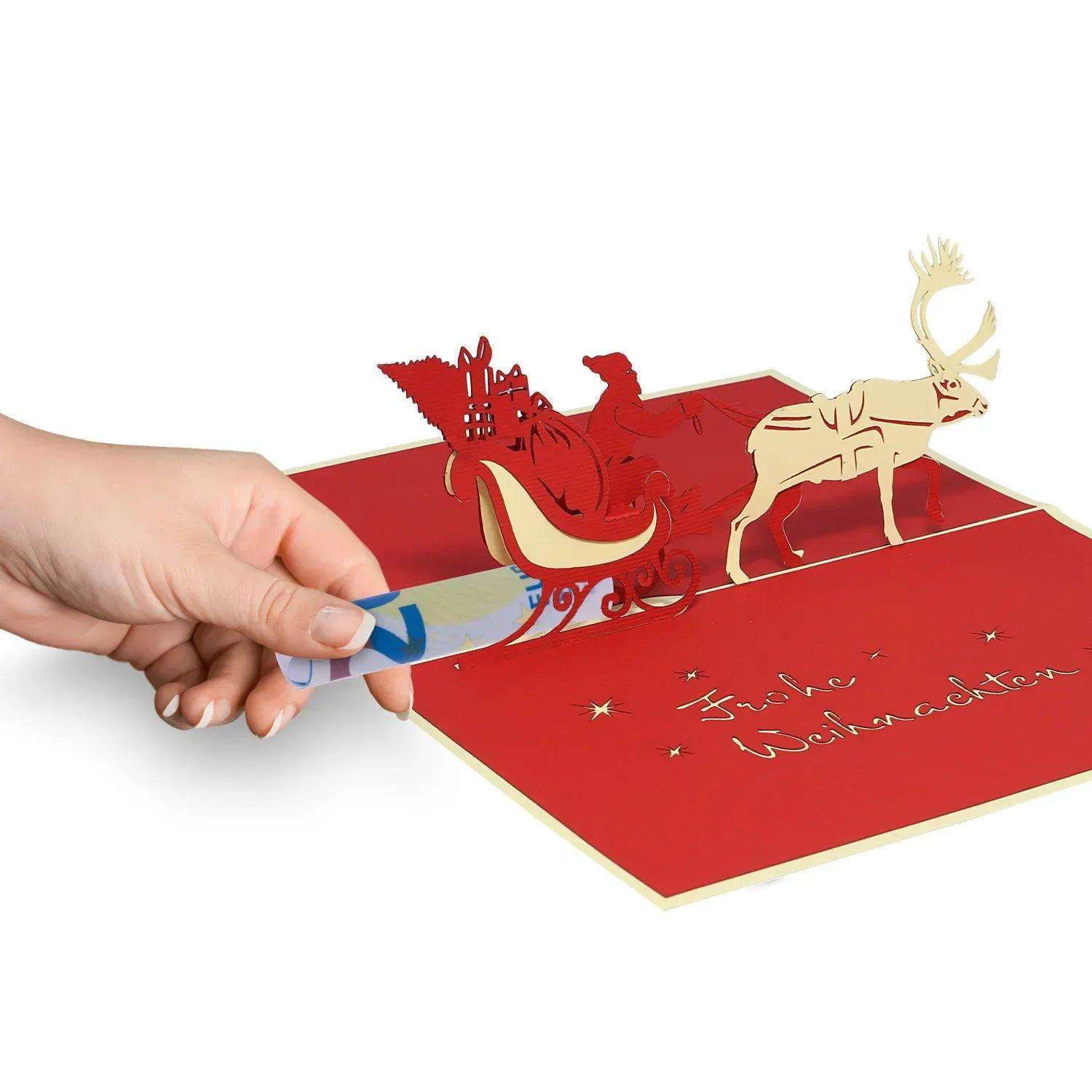 Pop Up Weihnachtskarte 3D - Weihnachtsmann & Rentier, Schlitten, N403 LINPopUp N403
