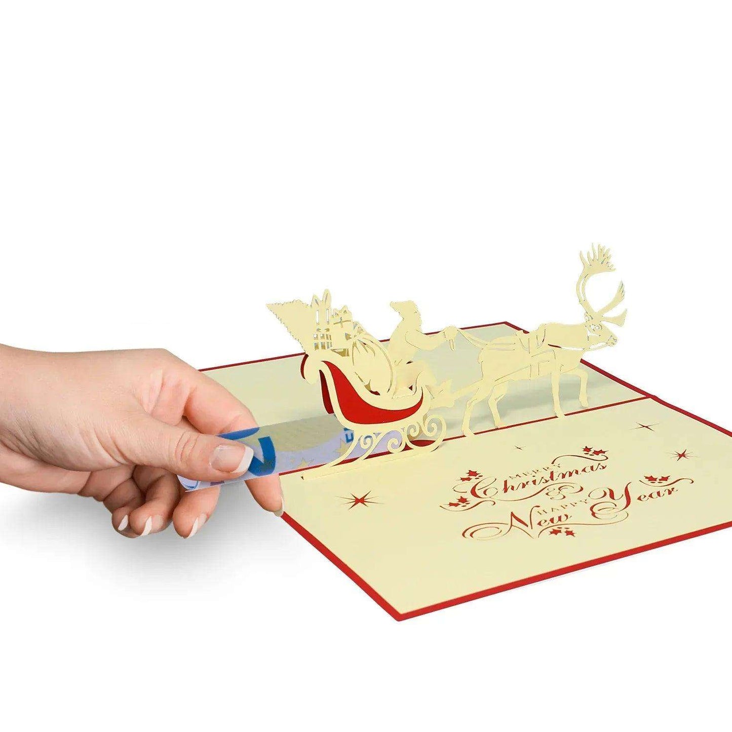 Pop Up Weihnachtskarte 3D - Weihnachtsmann & Rentier, Schlitten, N404 - LINPopUp