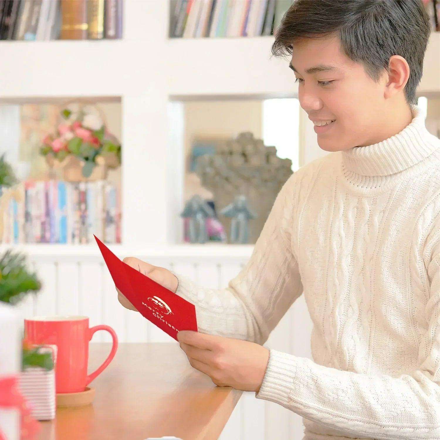 Pop Up Weihnachtskarte 3D - Weihnachtsmann & Rentier, Schlitten, N404 - LINPopUp