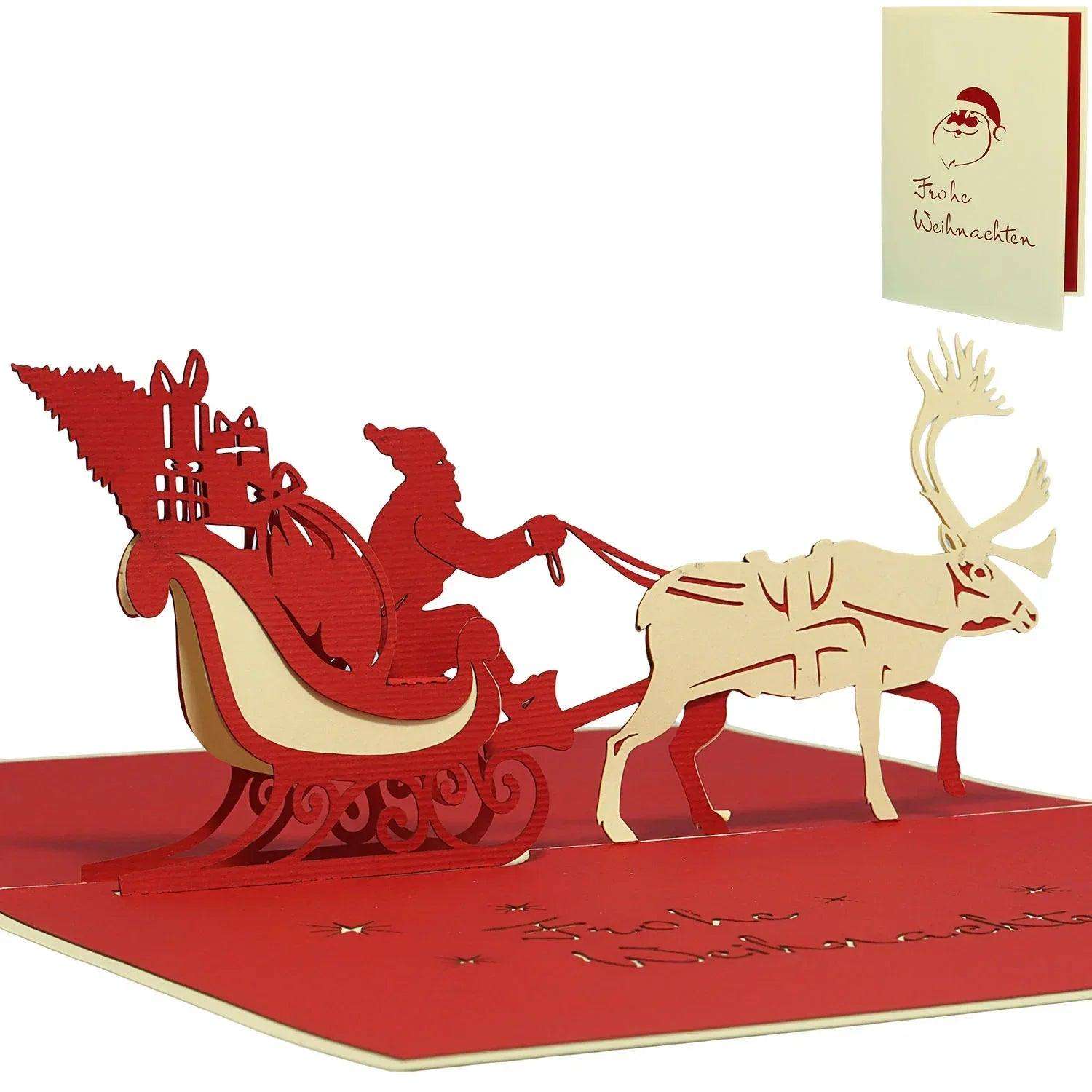 Pop Up Weihnachtskarte 3D - Weihnachtsmann & Rentier, Schlitten, N403 LINPopUp N403