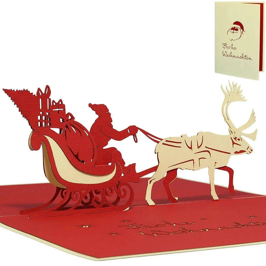Pop Up Weihnachtskarte 3D - Weihnachtsmann & Rentier, Schlitten, N403 - LINPopUp