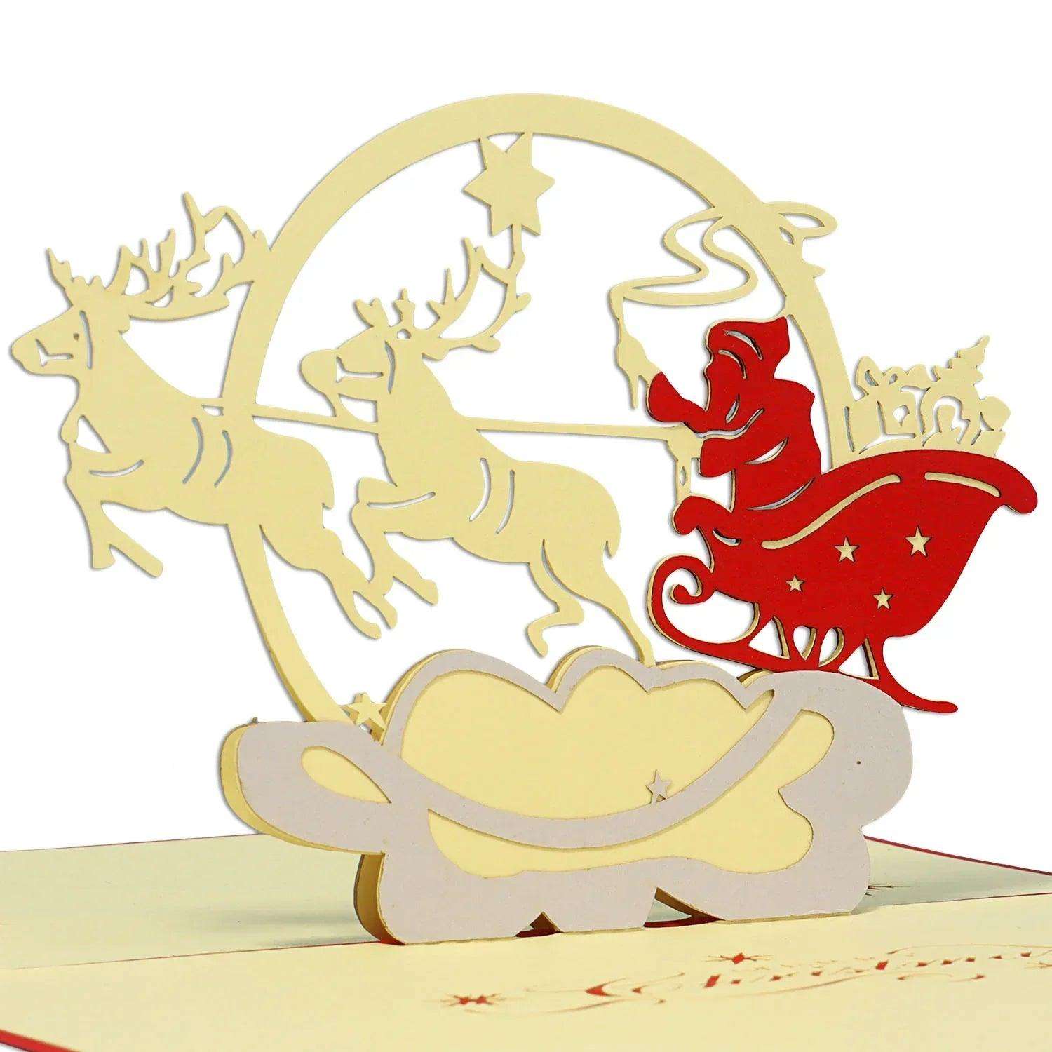 Pop Up Weihnachtskarte 3D - Weihnachtsmann, Schlitten, Rentiere, N424 - LINPopUp