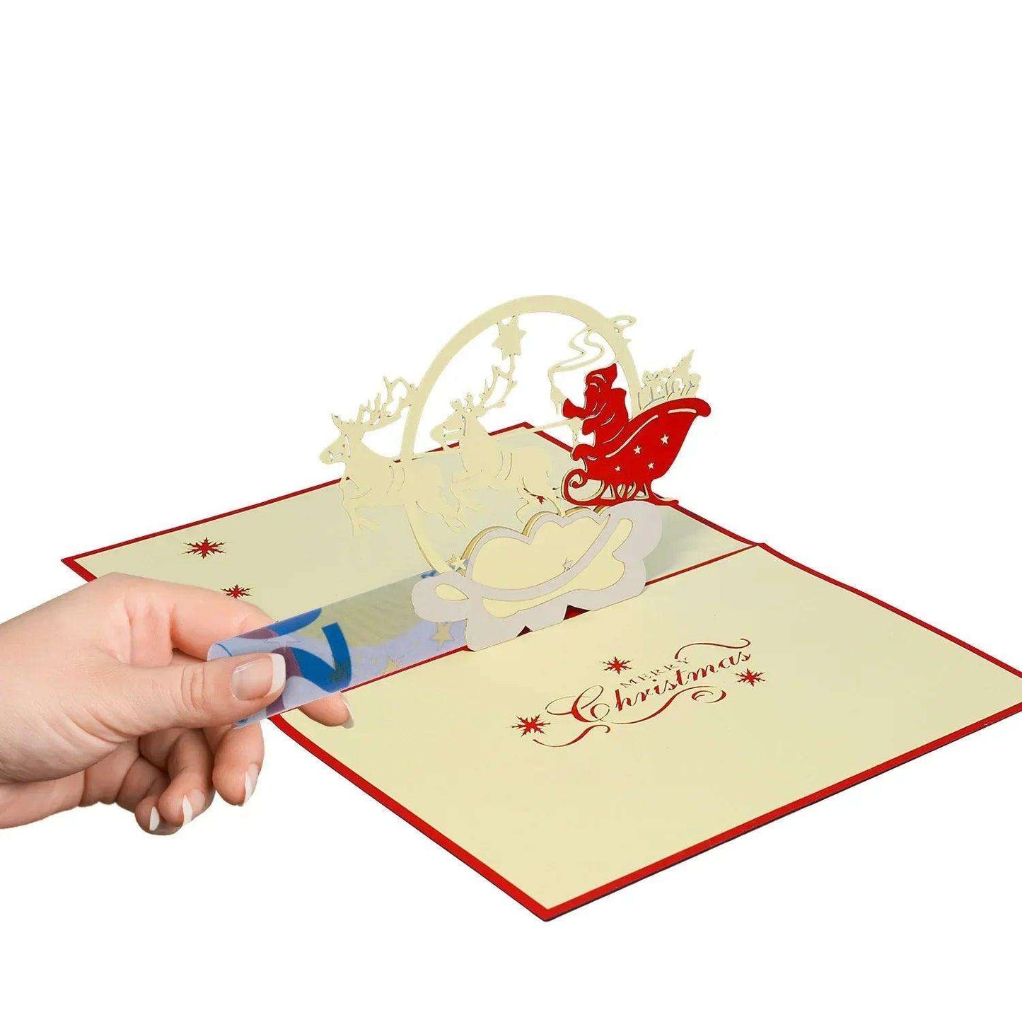 Pop Up Weihnachtskarte 3D - Weihnachtsmann, Schlitten, Rentiere, N424 - LINPopUp